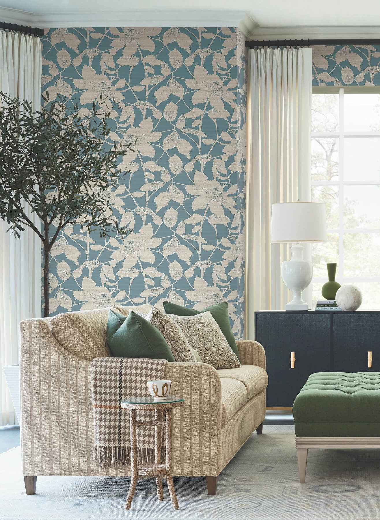 Solange Teal Botanical Wallpaper - York Wallcoverings - LL3214 - York Wallcoverings Wallpaper