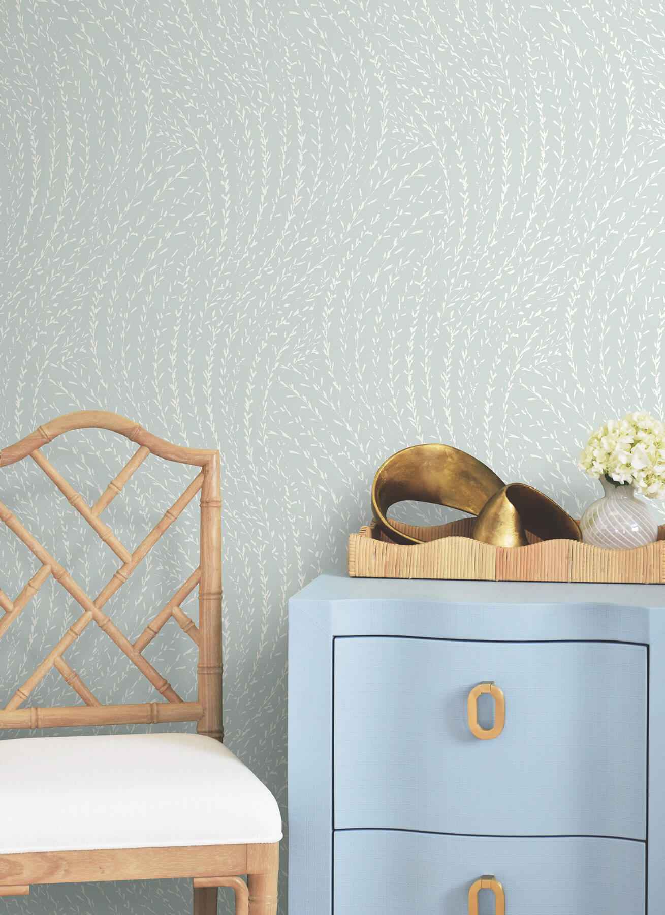Willow Song Light Blue Botanical Wallpaper - York Wallcoverings - LL3220