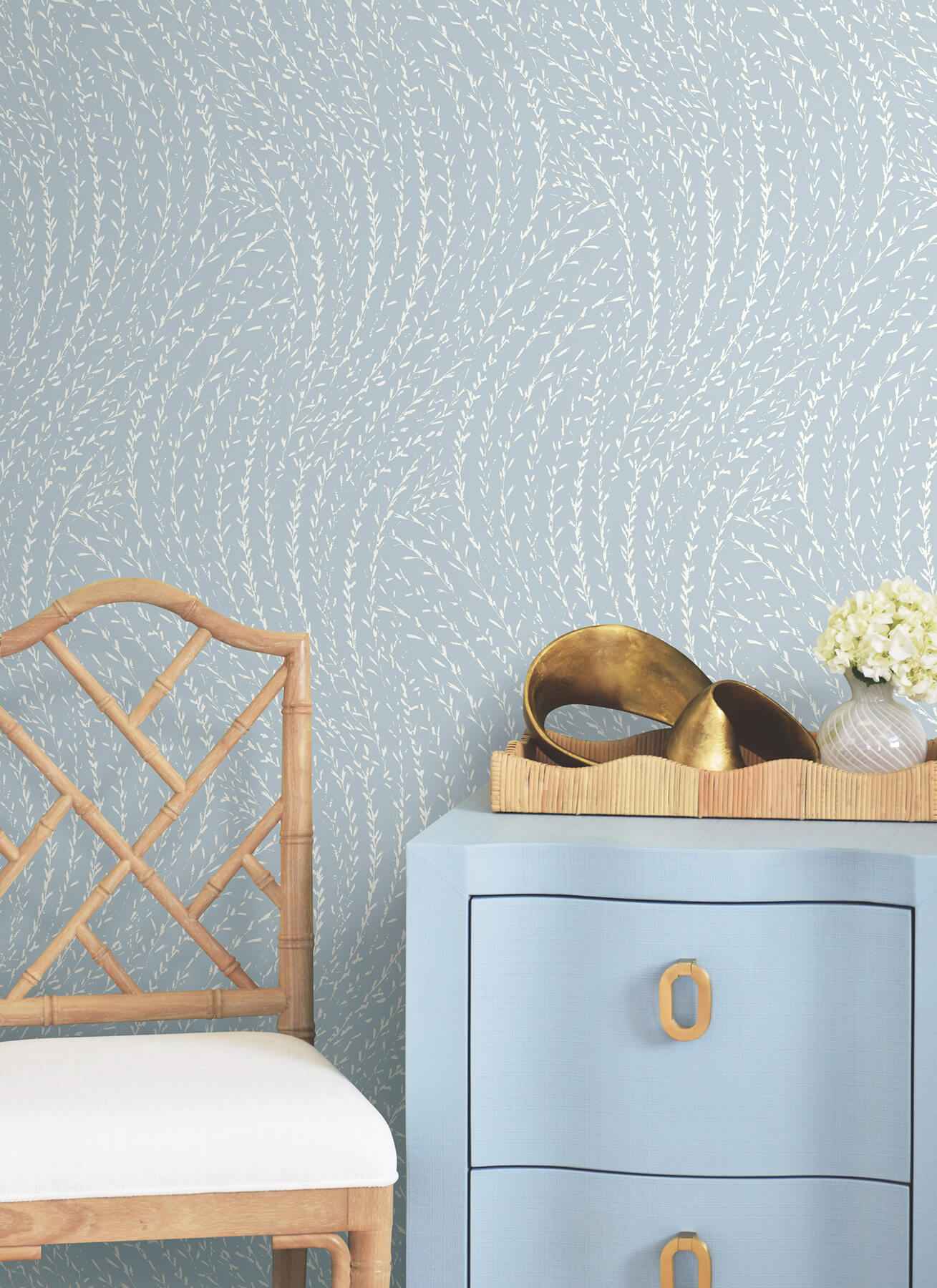 Willow Song Sky Blue Botanical Wallpaper - York Wallcoverings - LL3223 - York Wallcoverings Wallpaper