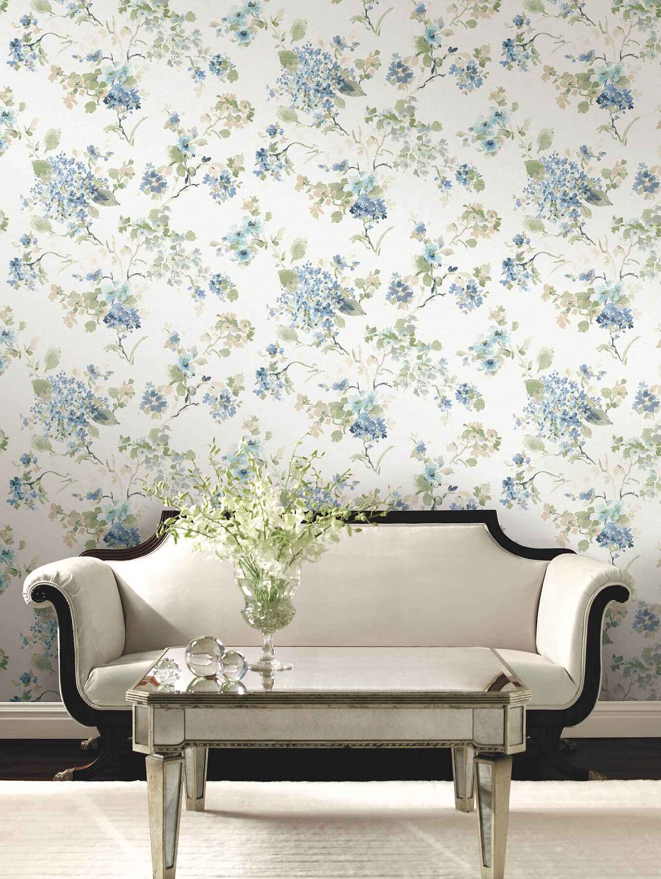 Veiled Garden Sky Blue Floral Wallpaper - York Wallcoverings - LL3229