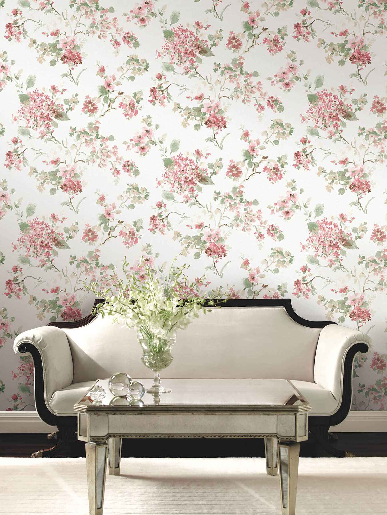 Veiled Garden Pink Floral Wallpaper - York Wallcoverings - LL3231