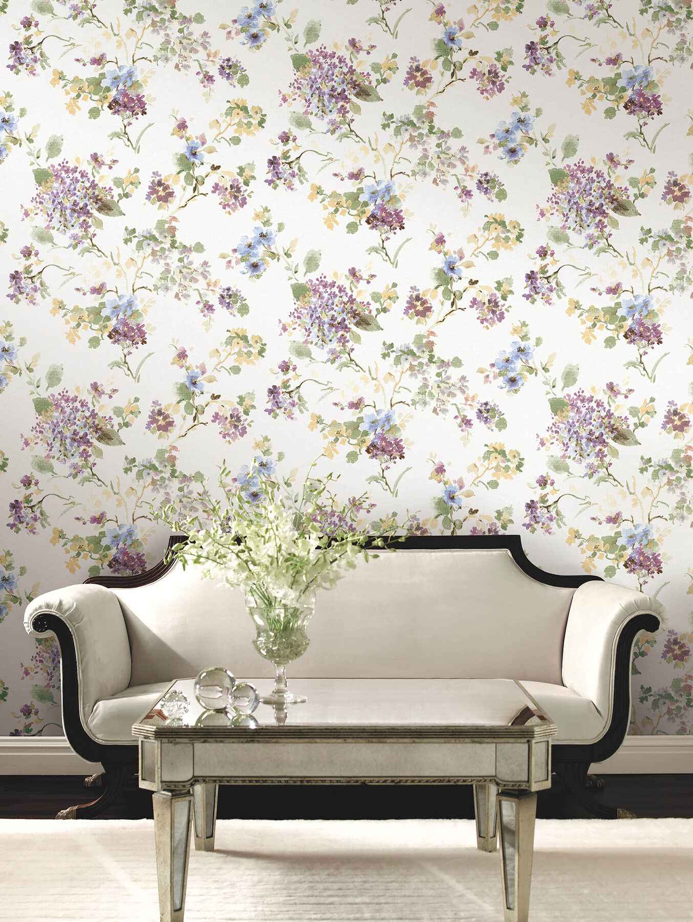 Veiled Garden Plum Floral Wallpaper - York Wallcoverings - LL3232