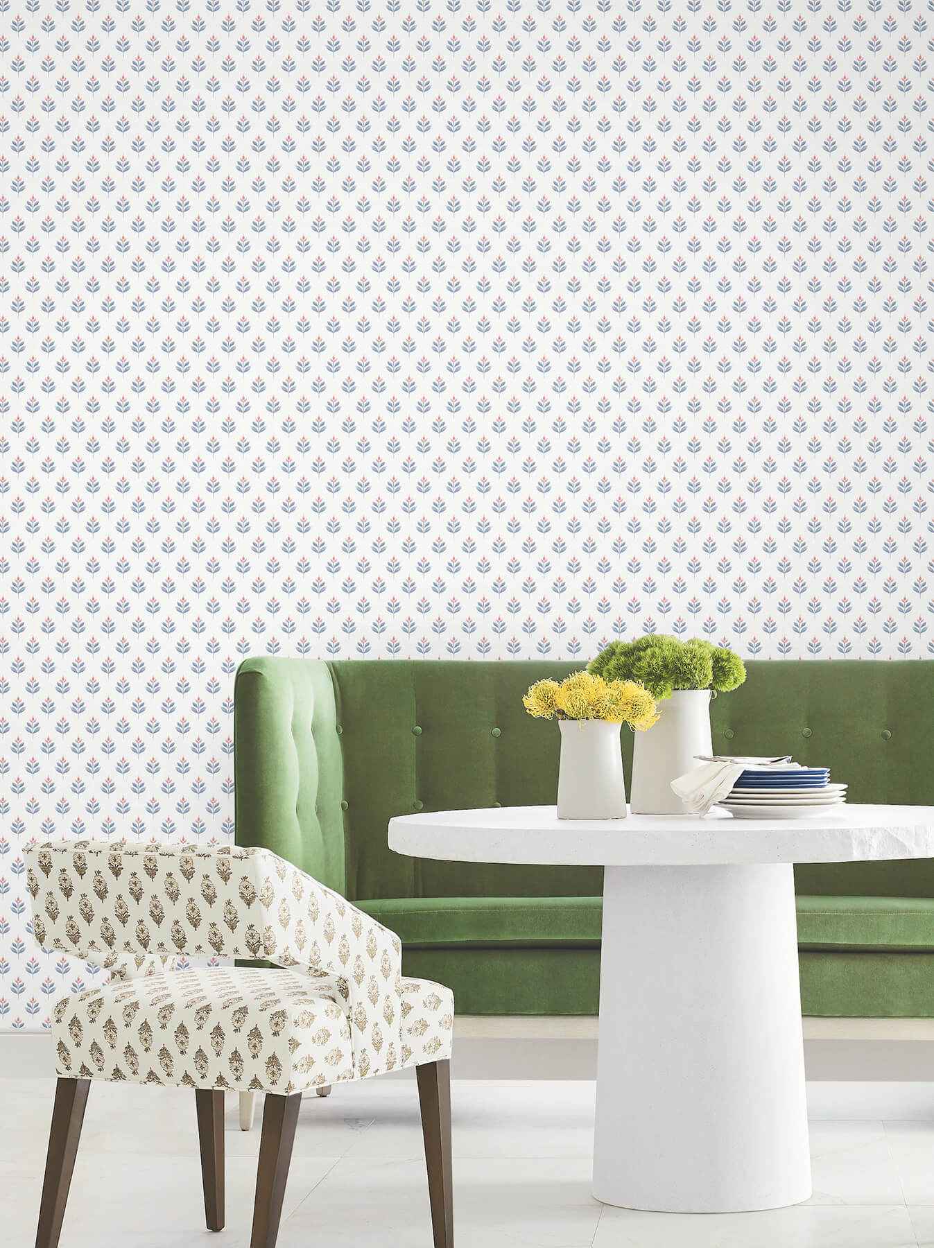 Serene Villa Red Floral Stamp Wallpaper - York Wallcoverings - LL3235 - York Wallcoverings Wallpaper