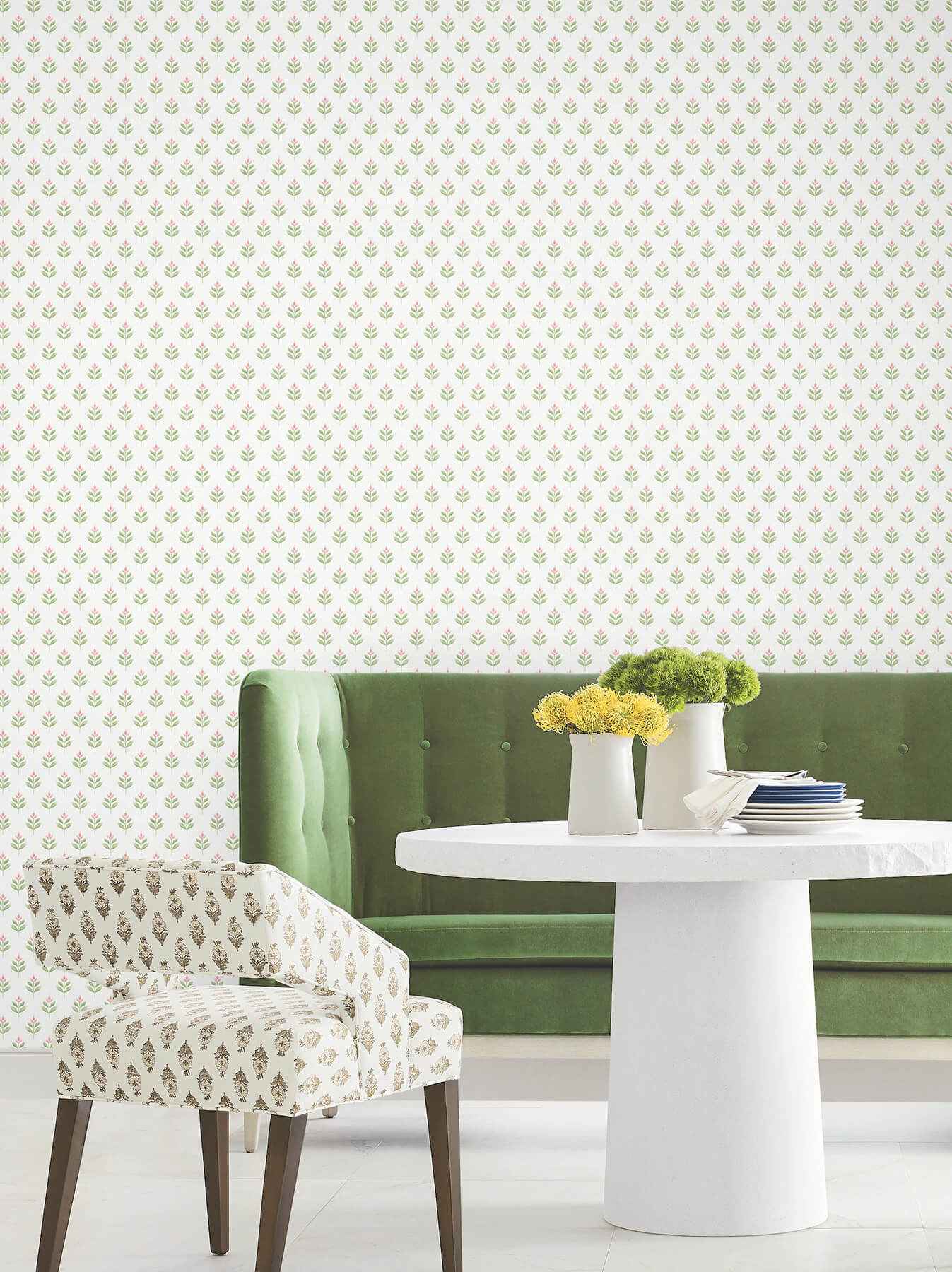Serene Villa Pink Floral Stamp Wallpaper - York Wallcoverings - LL3236 - York Wallcoverings Wallpaper