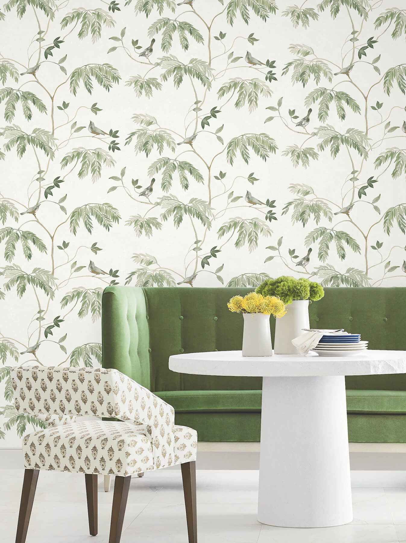 Cillian Dark Green Botanical Bird Trail Wallpaper - York Wallcoverings - LL3251 - York Wallcoverings Wallpaper