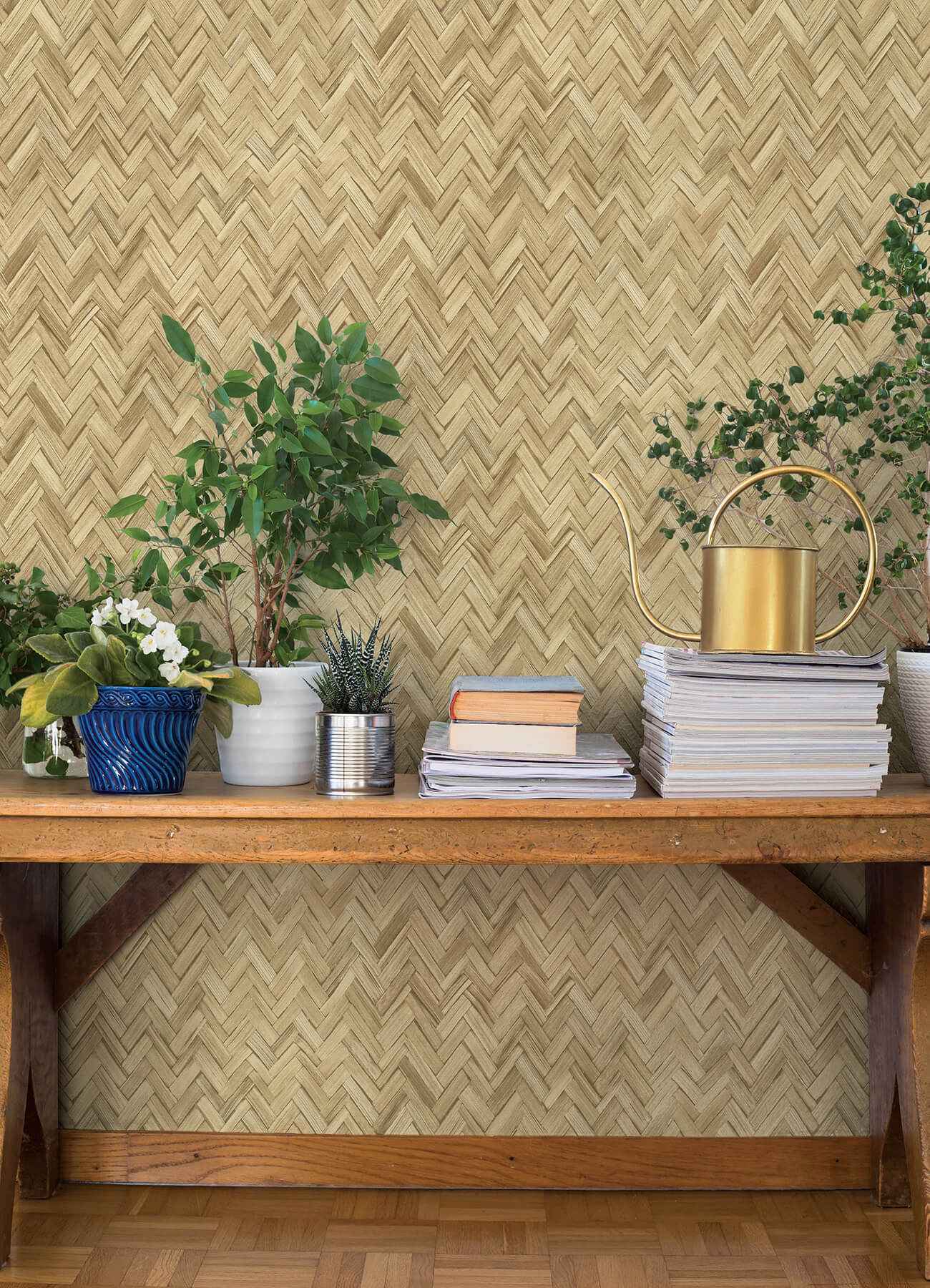 Ellery Wheat Herringbone Wallpaper - York Wallcoverings - 4202-410334 - York Wallcoverings Wallpaper