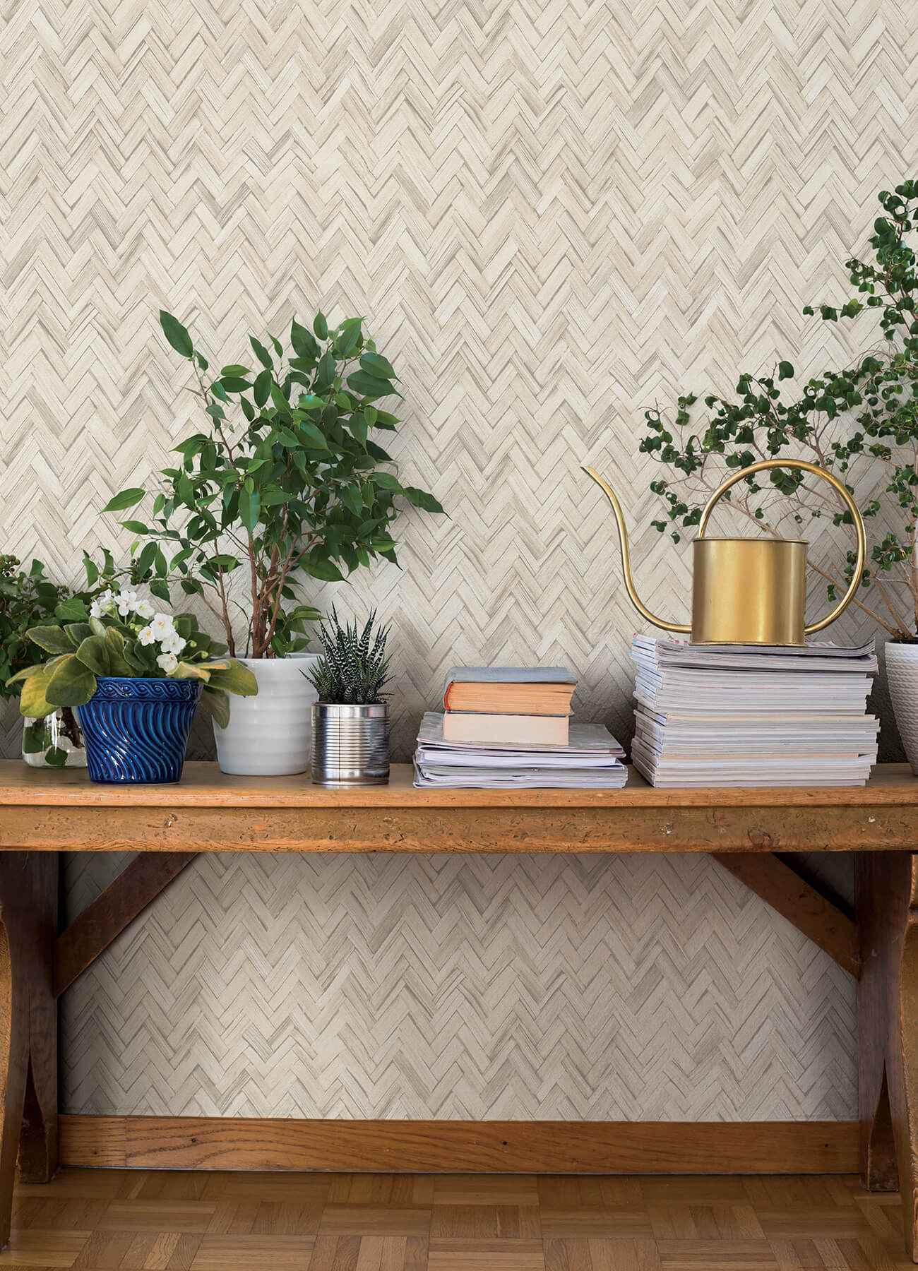 Ellery Beige Herringbone Wallpaper - York Wallcoverings - 4202-410372