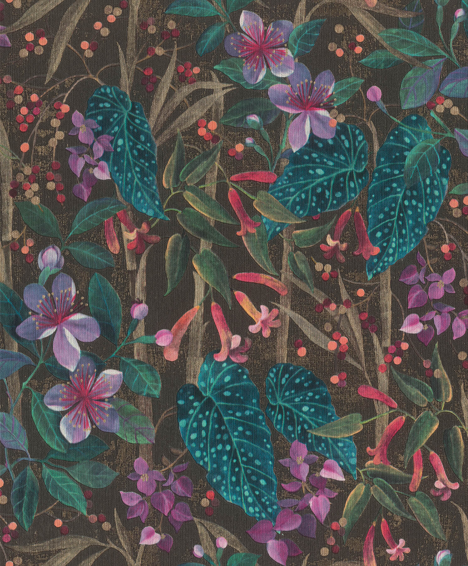 kalina-black-floral-fruits-wallpaper-york-wallcoverings-4202-538236 - York Wallcoverings Papel pintado