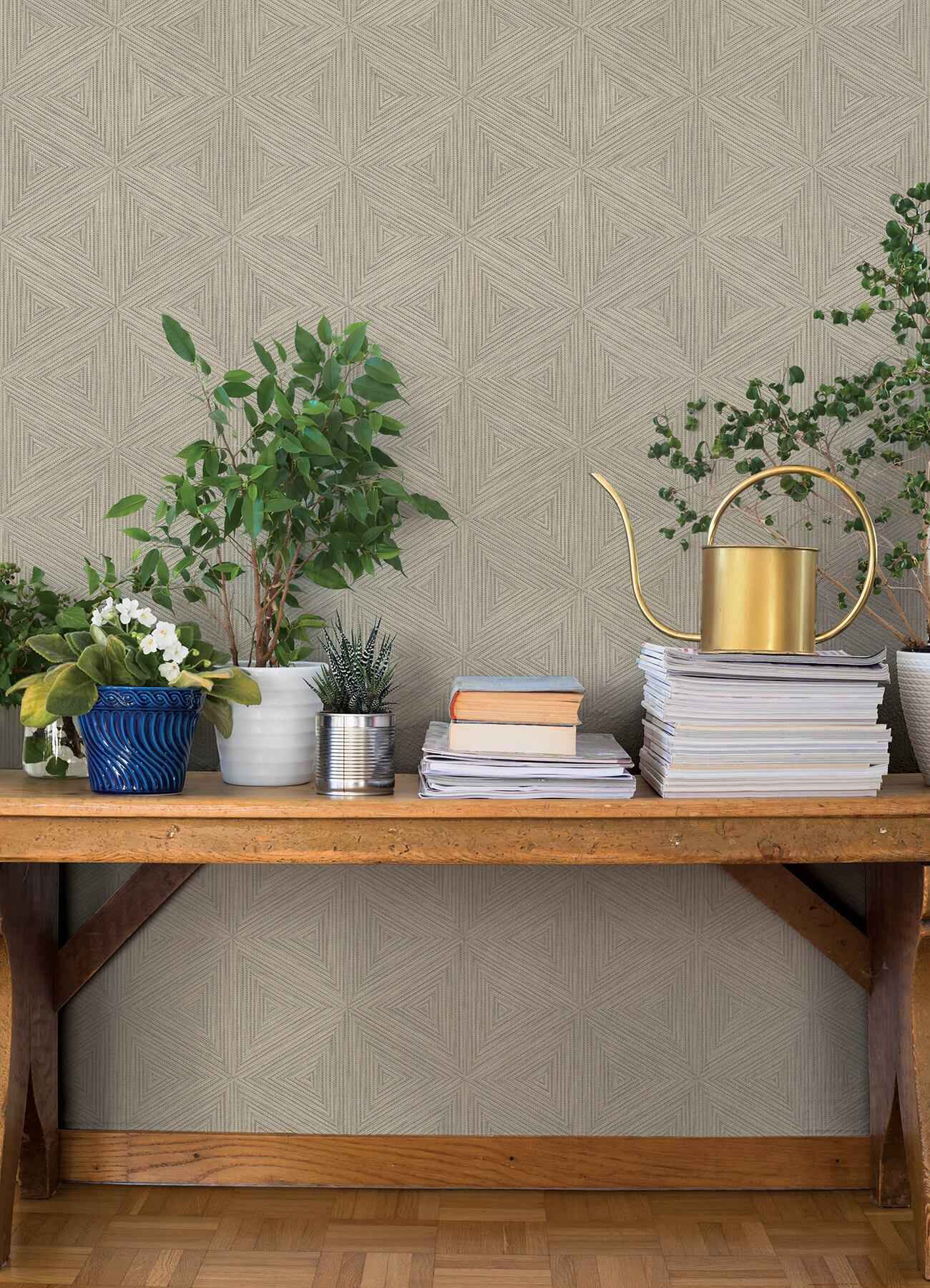 Anara Grey Geo Faux Grasscloth Wallpaper - York Wallcoverings - 4202-571257