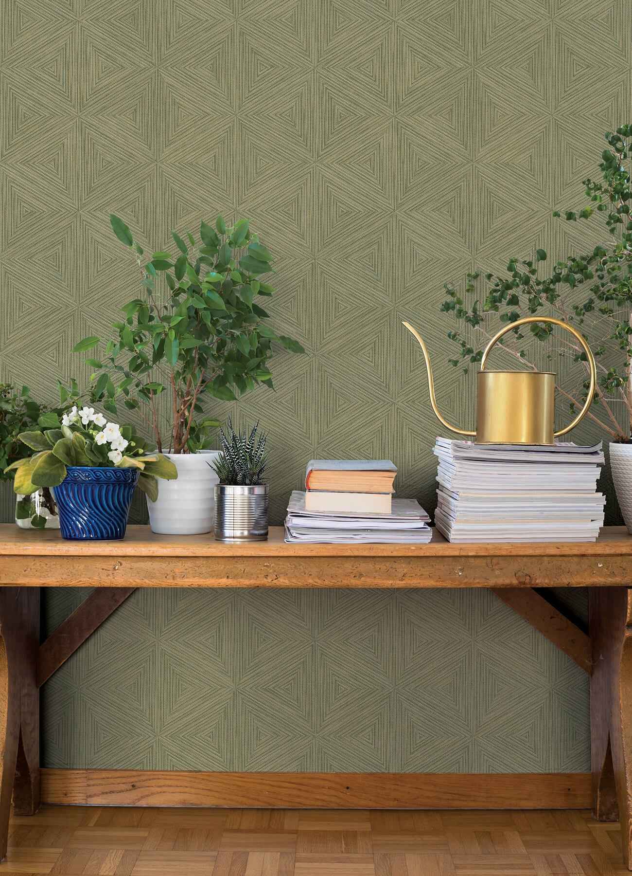 Anara Green Geo Faux Grasscloth Wallpaper - York Wallcoverings - 4202-571288 - York Wallcoverings Wallpaper
