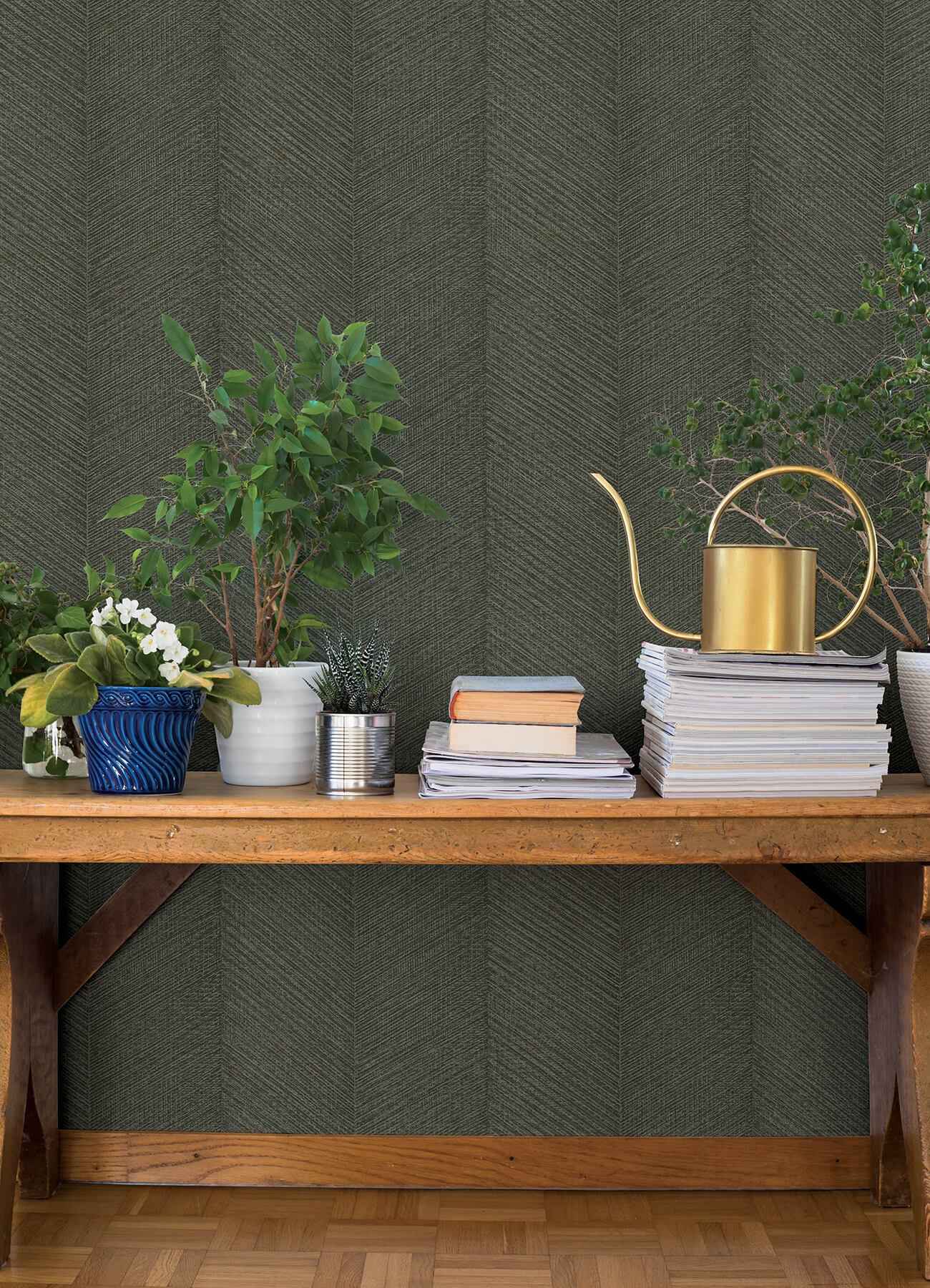 Ione Evergreen Textured Chevron Wallpaper - York Wallcoverings - 4202-720303