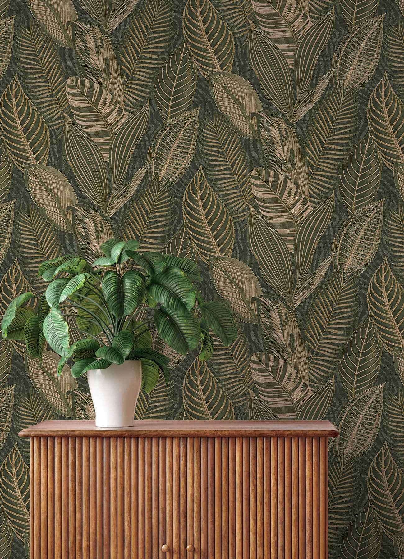 Acacius Dark Green Tropical Foliage Wallpaper - York Wallcoverings - 4202-751826 - York Wallcoverings Wallpaper