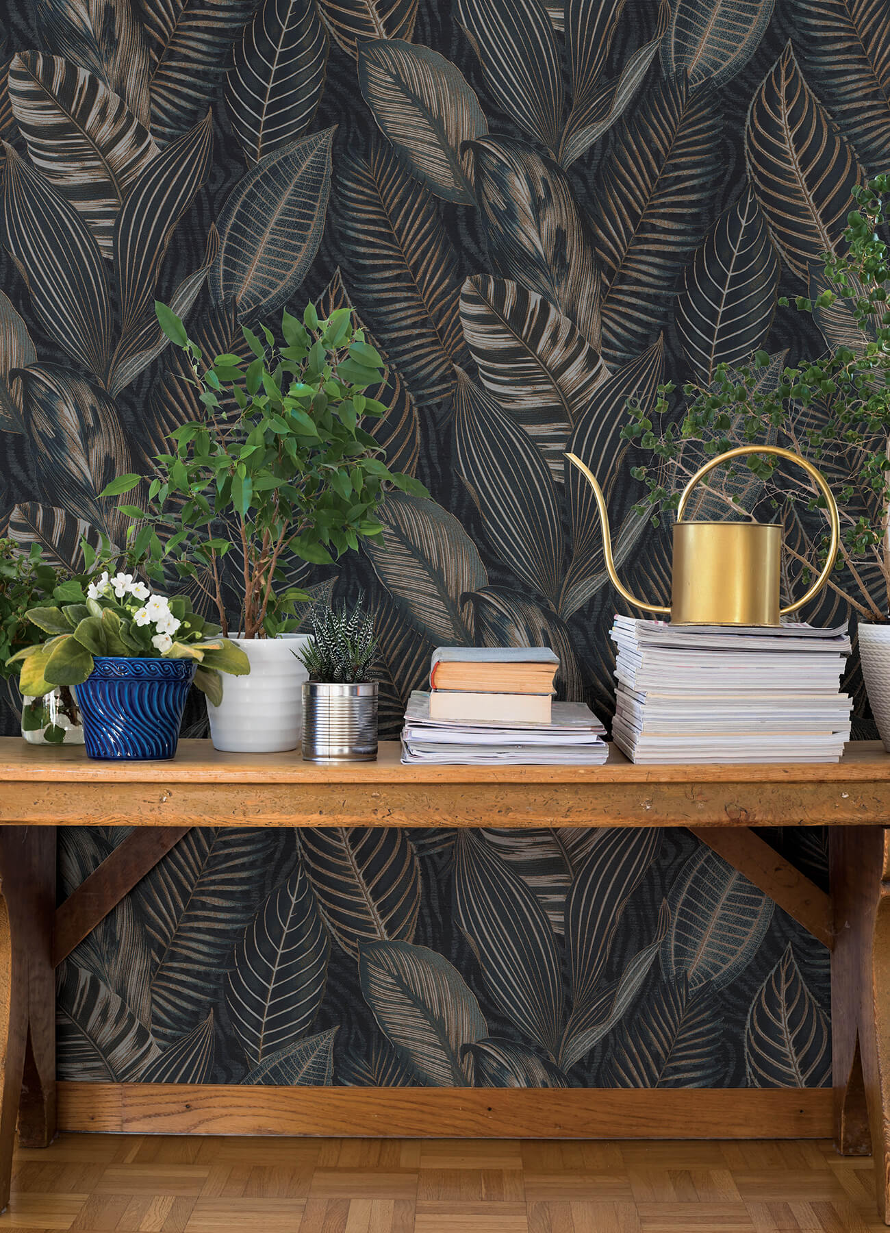 acacius-dark-blue-tropical-foliage-wallpaper-york-wallcoverings-4202-751840 - York Wallcoverings Papel pintado