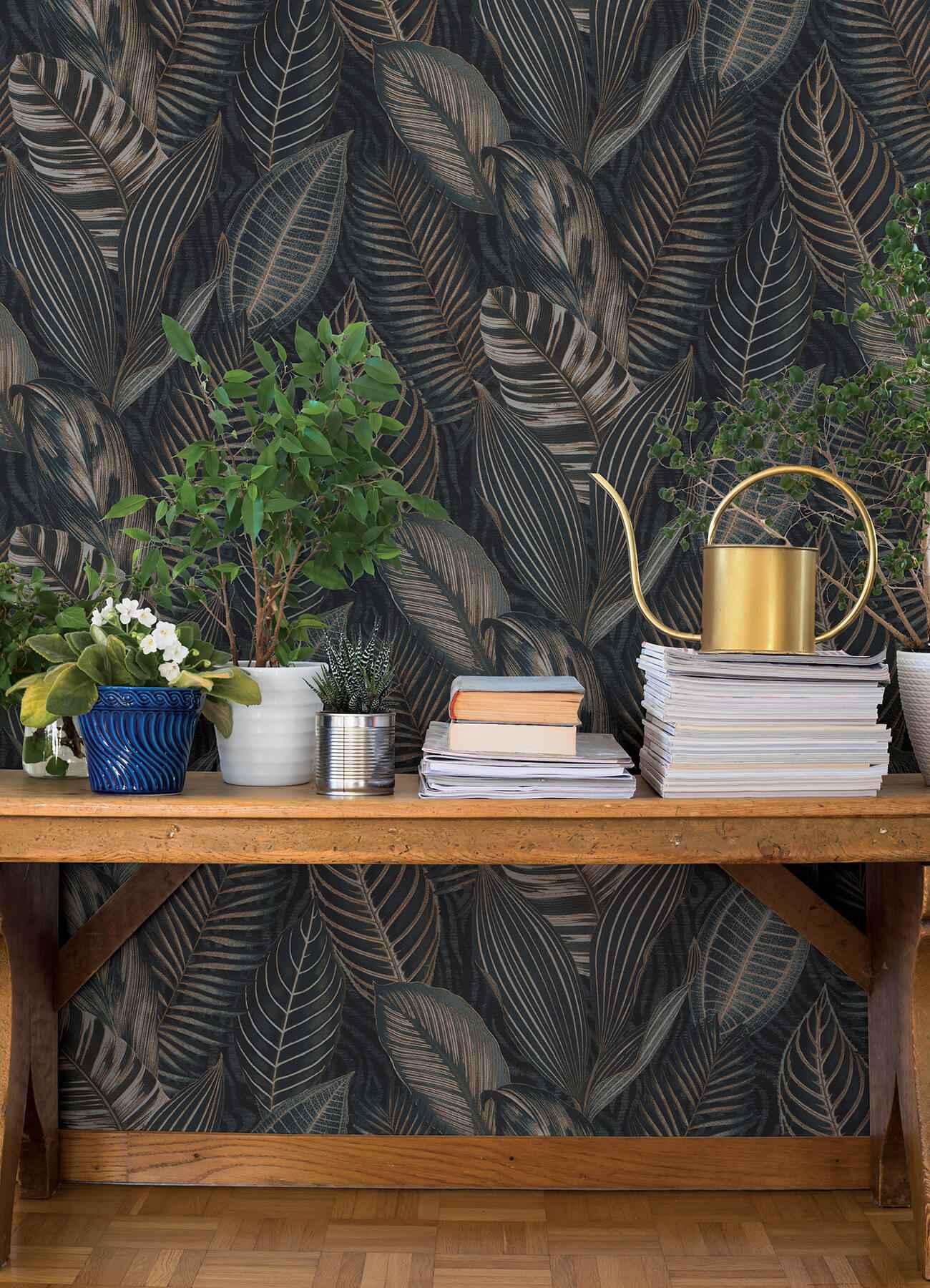 Acacius Dark Blue Tropical Foliage Wallpaper - York Wallcoverings - 4202-751840 - York Wallcoverings Wallpaper