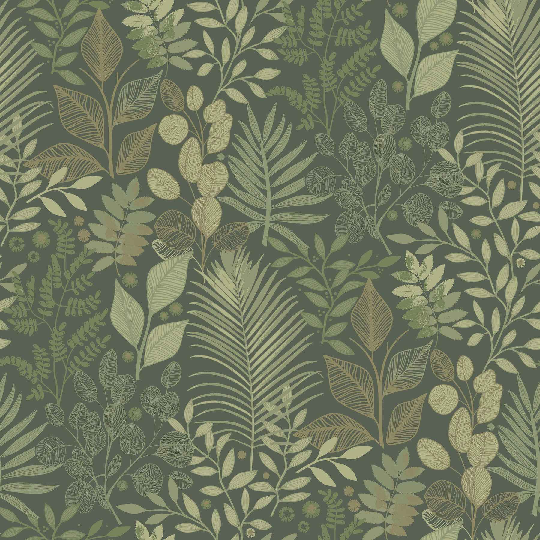 Ängslycka Dark Green Forest Botanicals Wallpaper - York Wallcoverings - 4201-20103