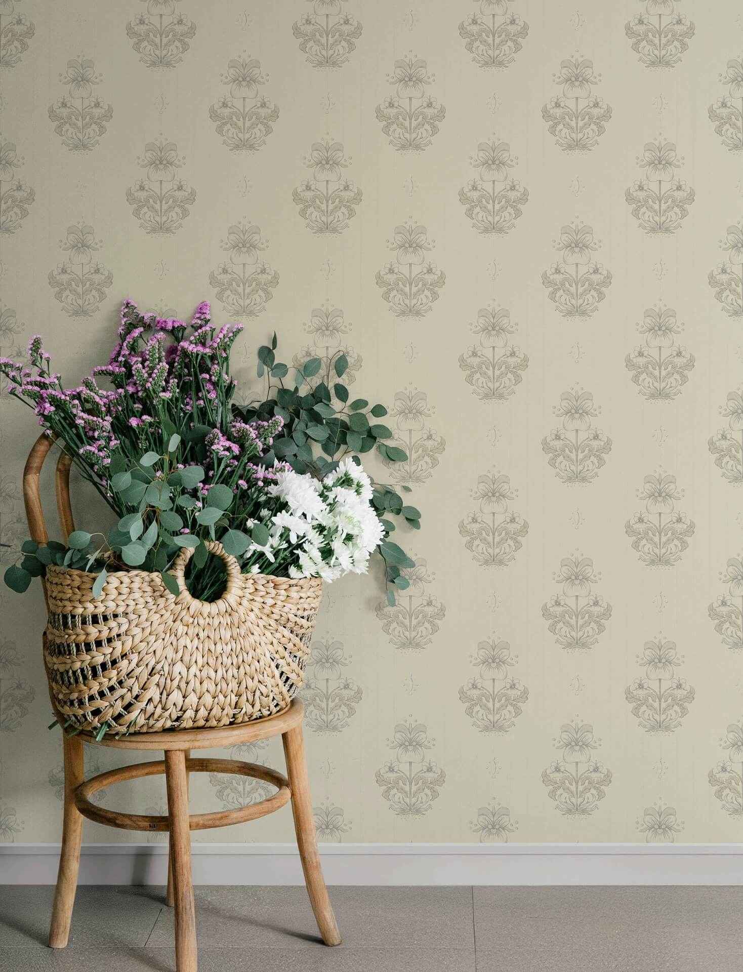 Gullvie Cream Pansies Wallpaper - York Wallcoverings - 4201-48006 - York Wallcoverings Wallpaper