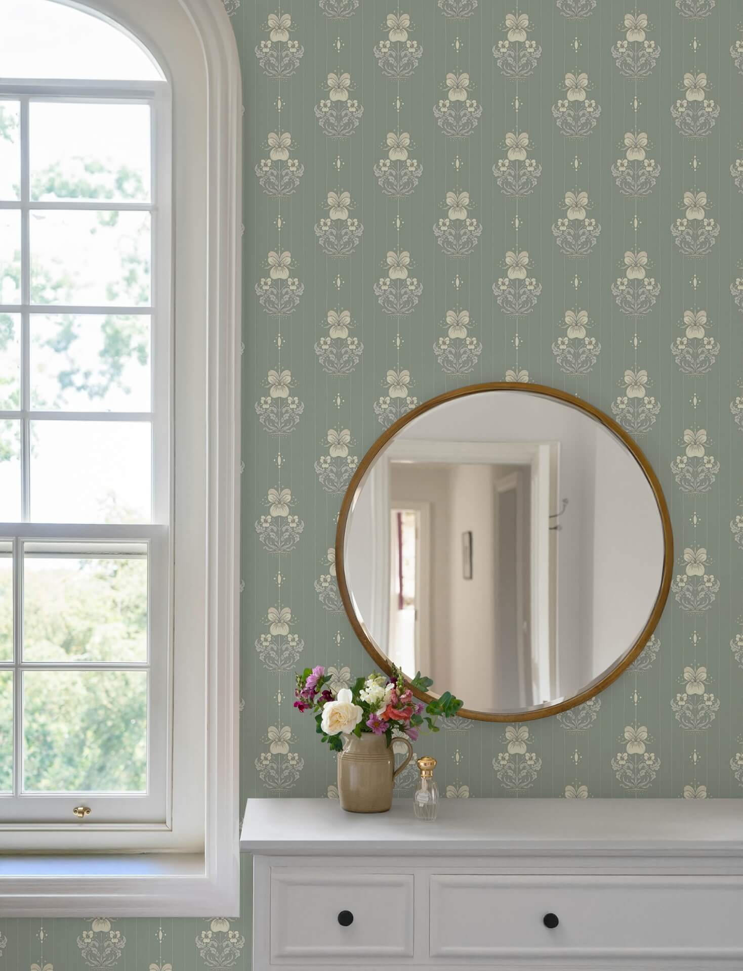gullvie-seafoam-pansies-wallpaper-york-wallcoverings-4201-48007 - York Wallcoverings Wallpaper