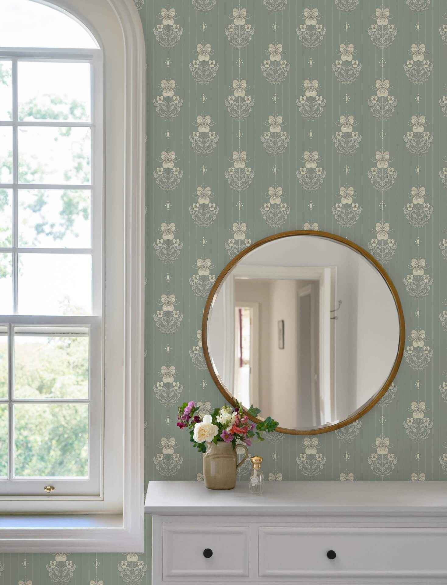 Gullvie Seafoam Pansies Wallpaper - York Wallcoverings - 4201-48007 - York Wallcoverings Wallpaper