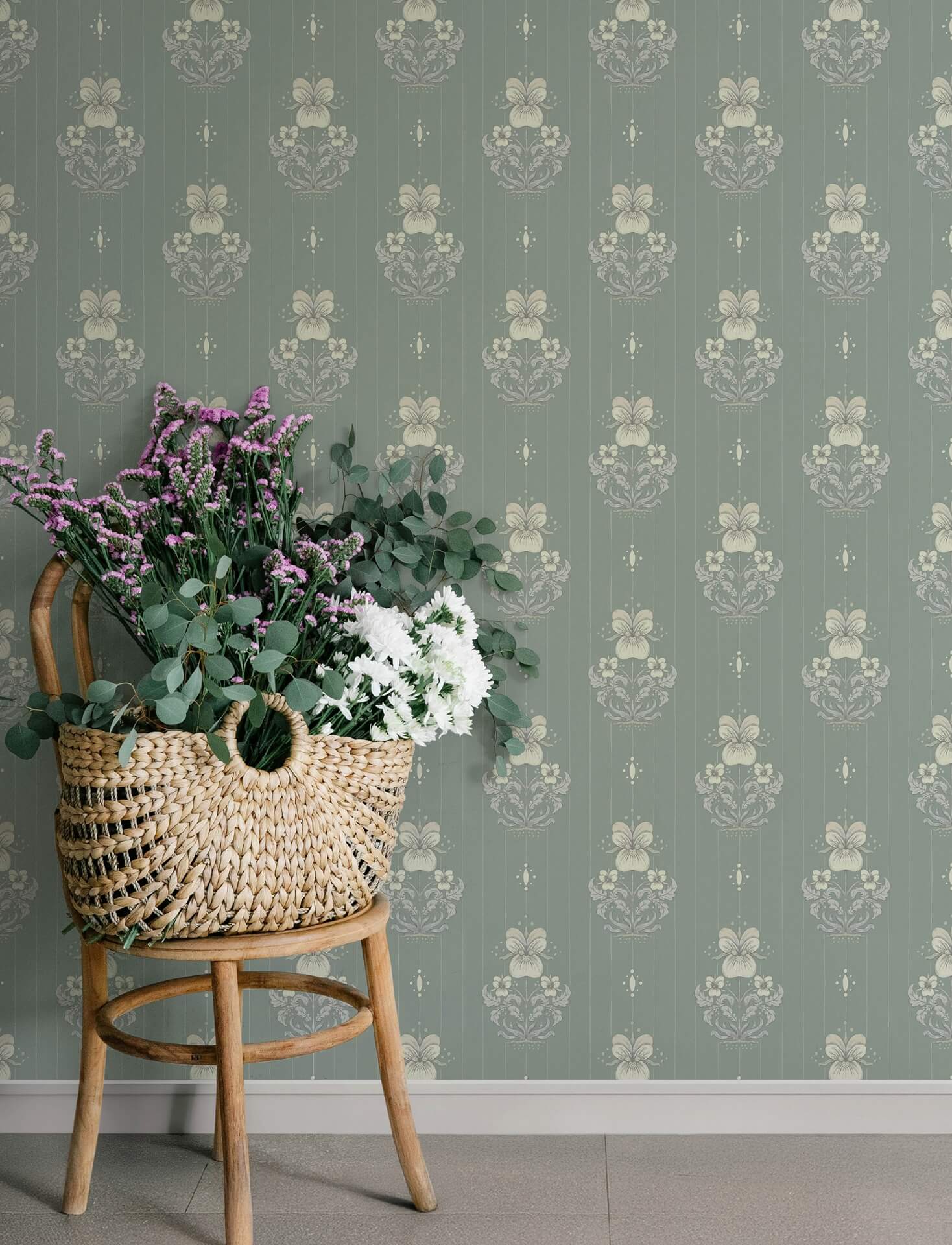 gullvie-seafoam-pansies-wallpaper-york-wallcoverings-4201-48007 - York Wallcoverings Wallpaper