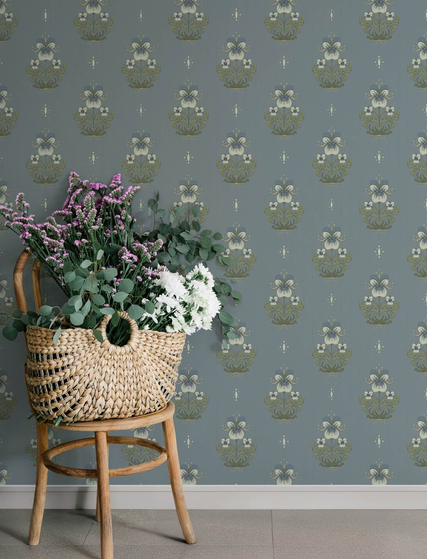 gullvie-light-blue-pansies-wallpaper-york-wallcoverings-4201-48008 - York Wallcoverings Wallpaper
