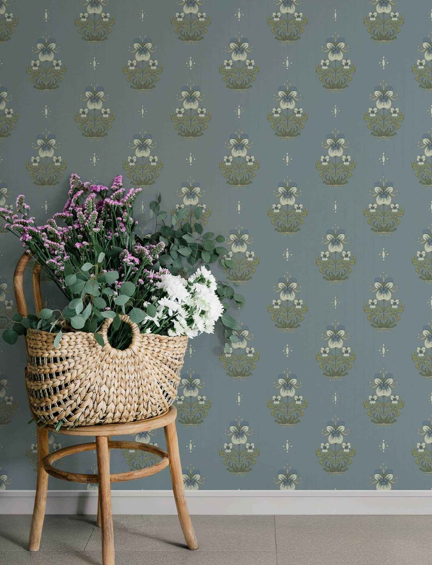 Gullvie Light Blue Pansies Wallpaper - York Wallcoverings - 4201-48008 - York Wallcoverings Wallpaper