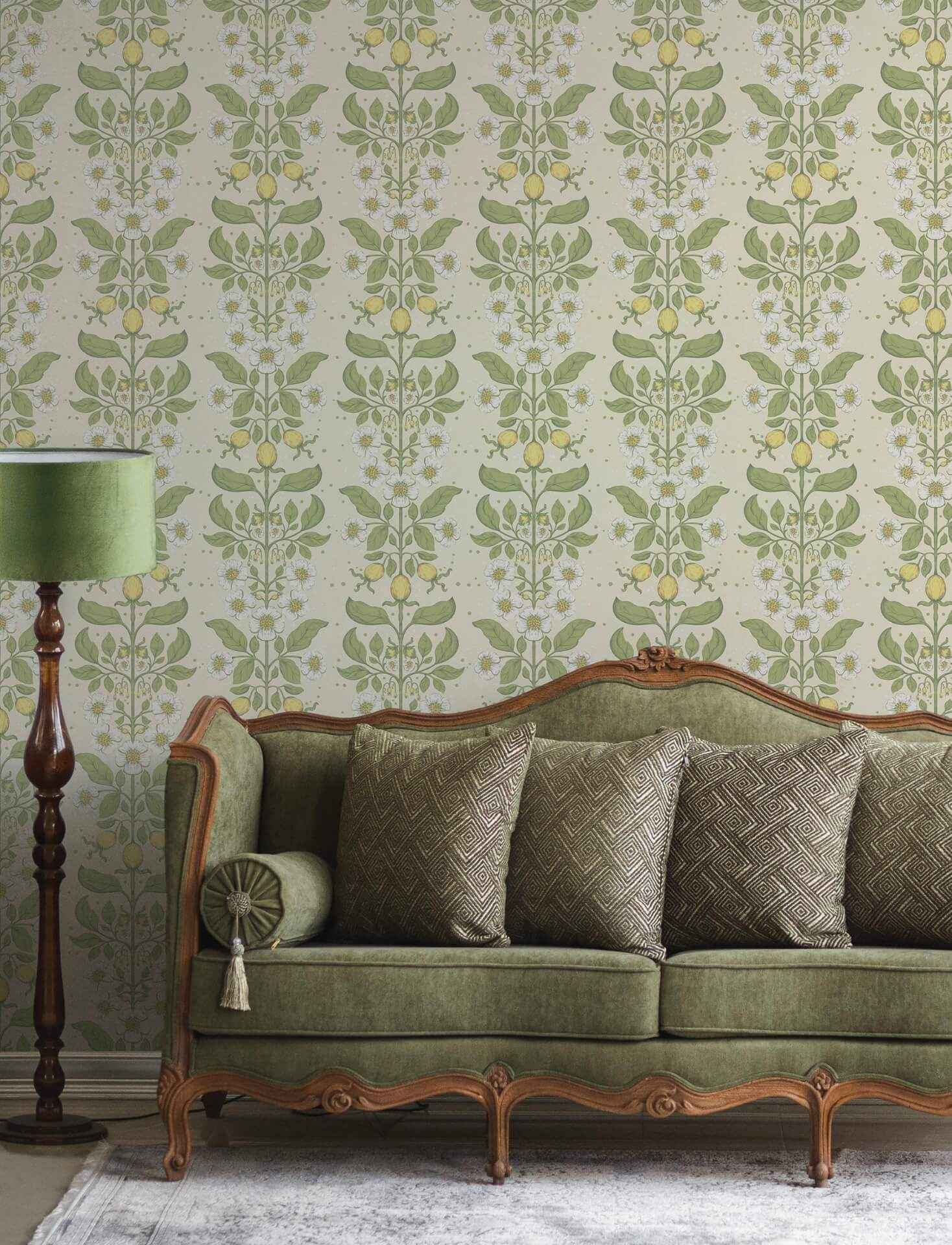 Rosa Green Floral Columns Wallpaper - York Wallcoverings - 4201-48010 - York Wallcoverings Wallpaper