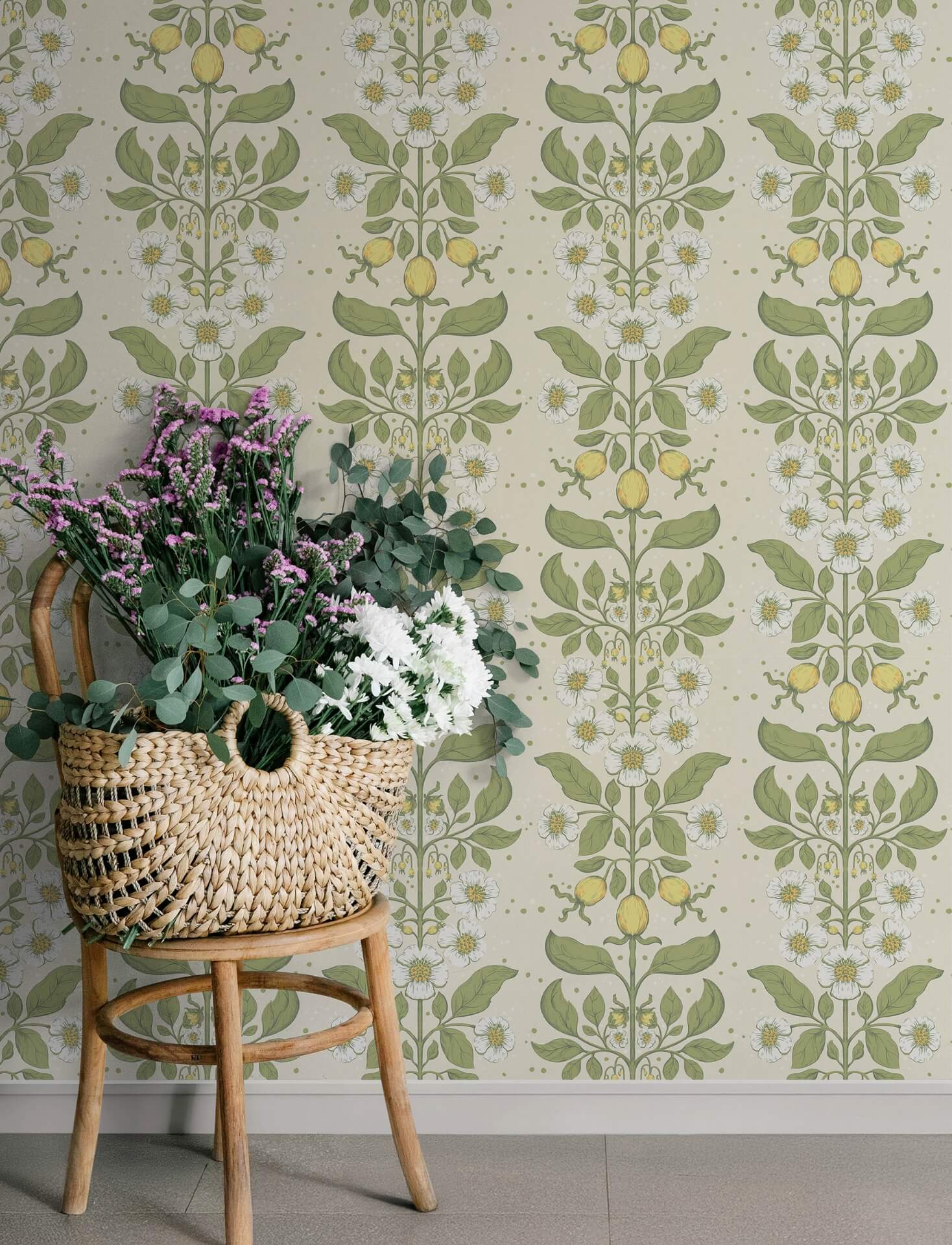 rosa-green-floral-columns-wallpaper-york-wallcoverings-4201-48010 - York Wallcoverings Wallpaper