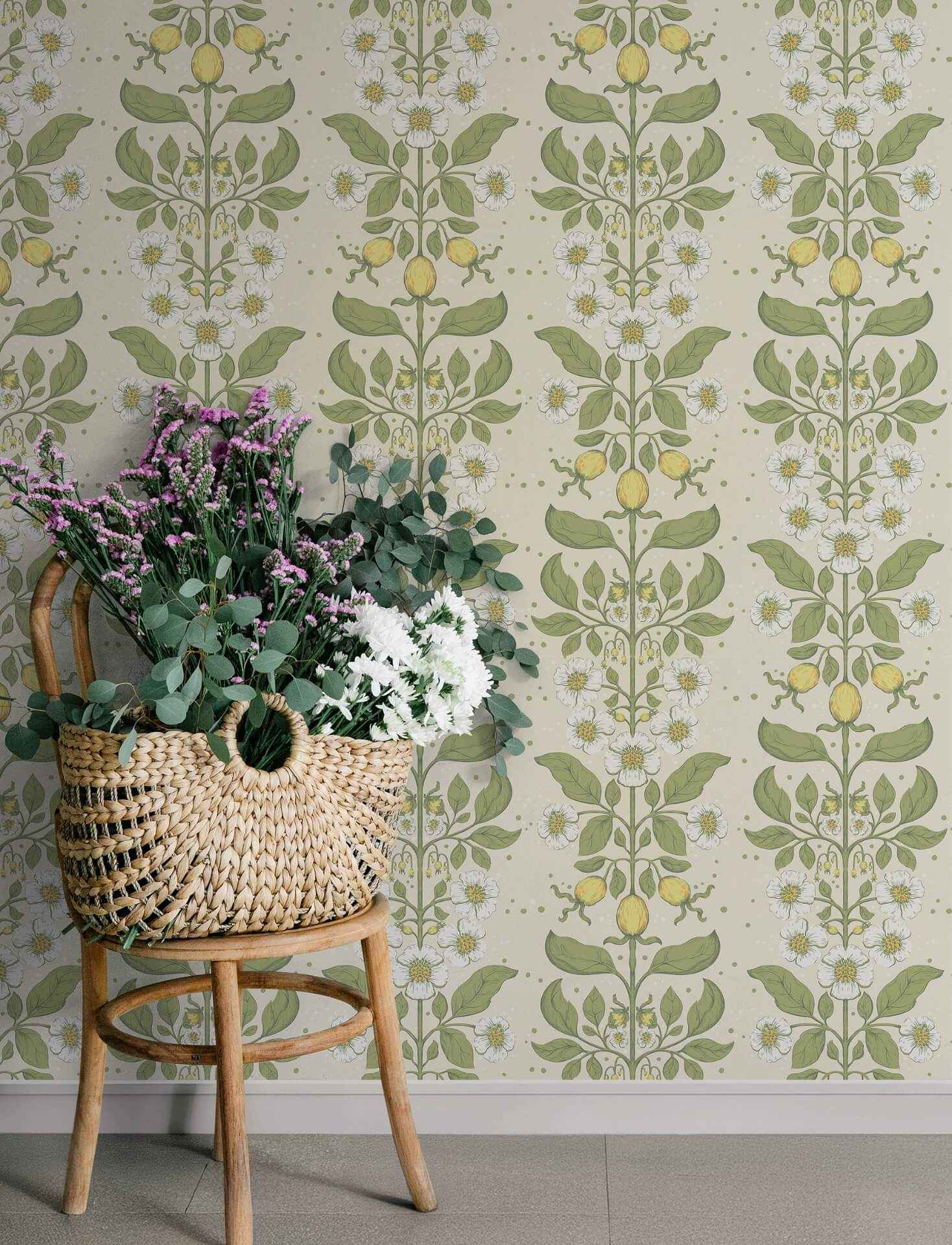 Rosa Green Floral Columns Wallpaper - York Wallcoverings - 4201-48010 - York Wallcoverings Wallpaper