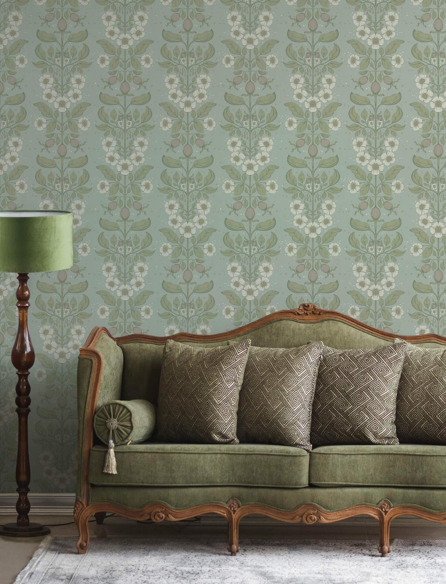 rosa-sky-blue-floral-columns-wallpaper-york-wallcoverings-4201-48011 - York Wallcoverings Wallpaper