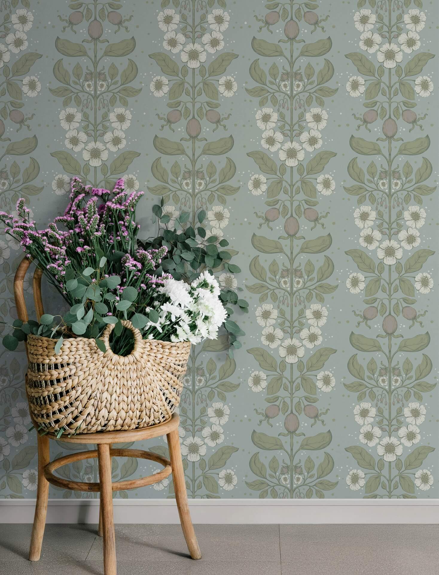 rosa-sky-blue-floral-columns-wallpaper-york-wallcoverings-4201-48011 - York Wallcoverings Wallpaper
