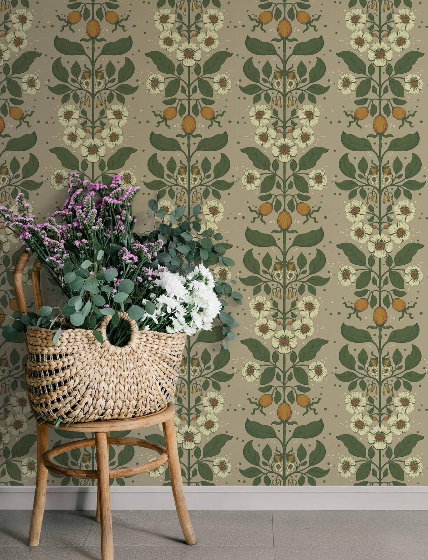 rosa-light-brown-floral-columns-wallpaper-york-wallcoverings-4201-48012 - York Wallcoverings Wallpaper
