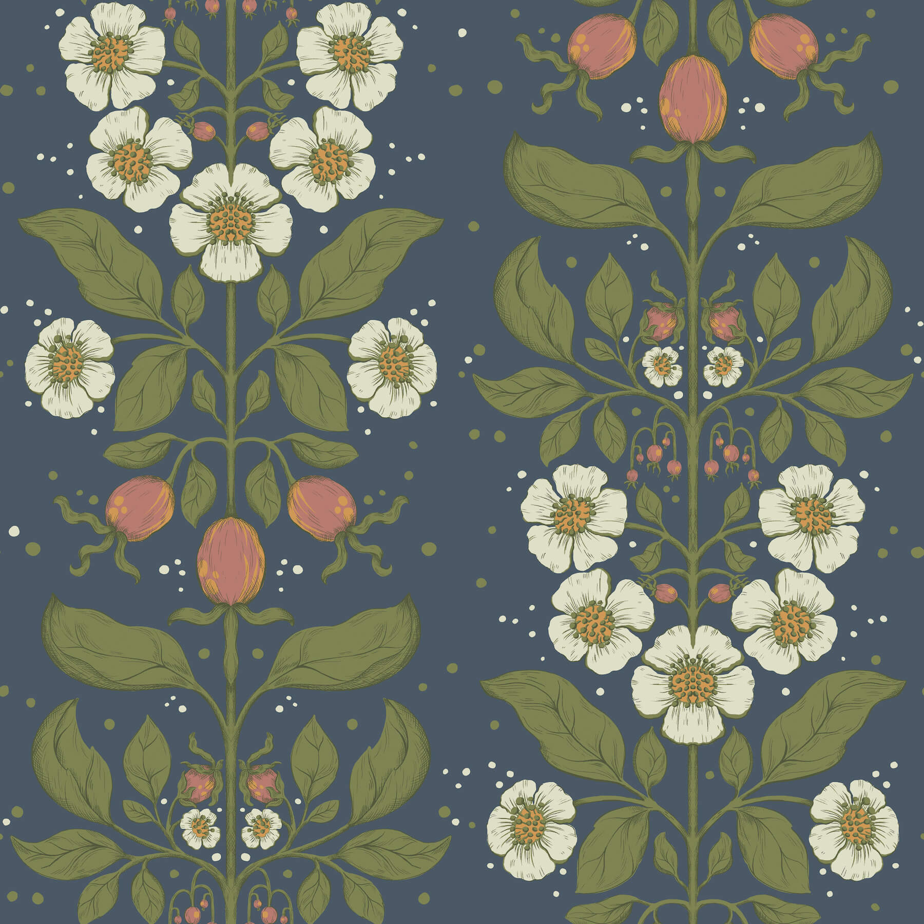 rosa-navy-floral-columns-wallpaper-york-wallcoverings-4201-48013 - York Wallcoverings Wallpaper