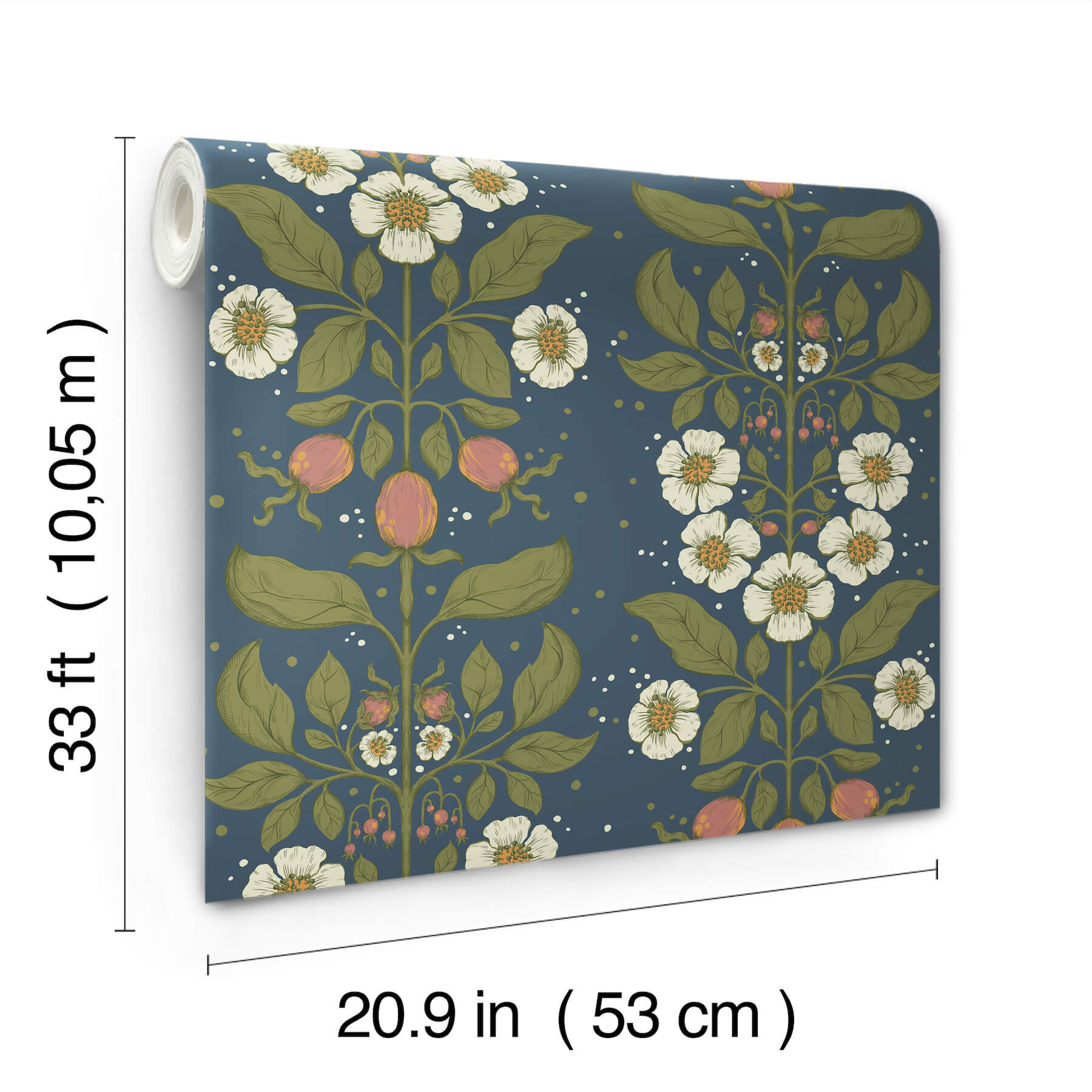 rosa-navy-floral-columns-wallpaper-york-wallcoverings-4201-48013 - York Wallcoverings Wallpaper