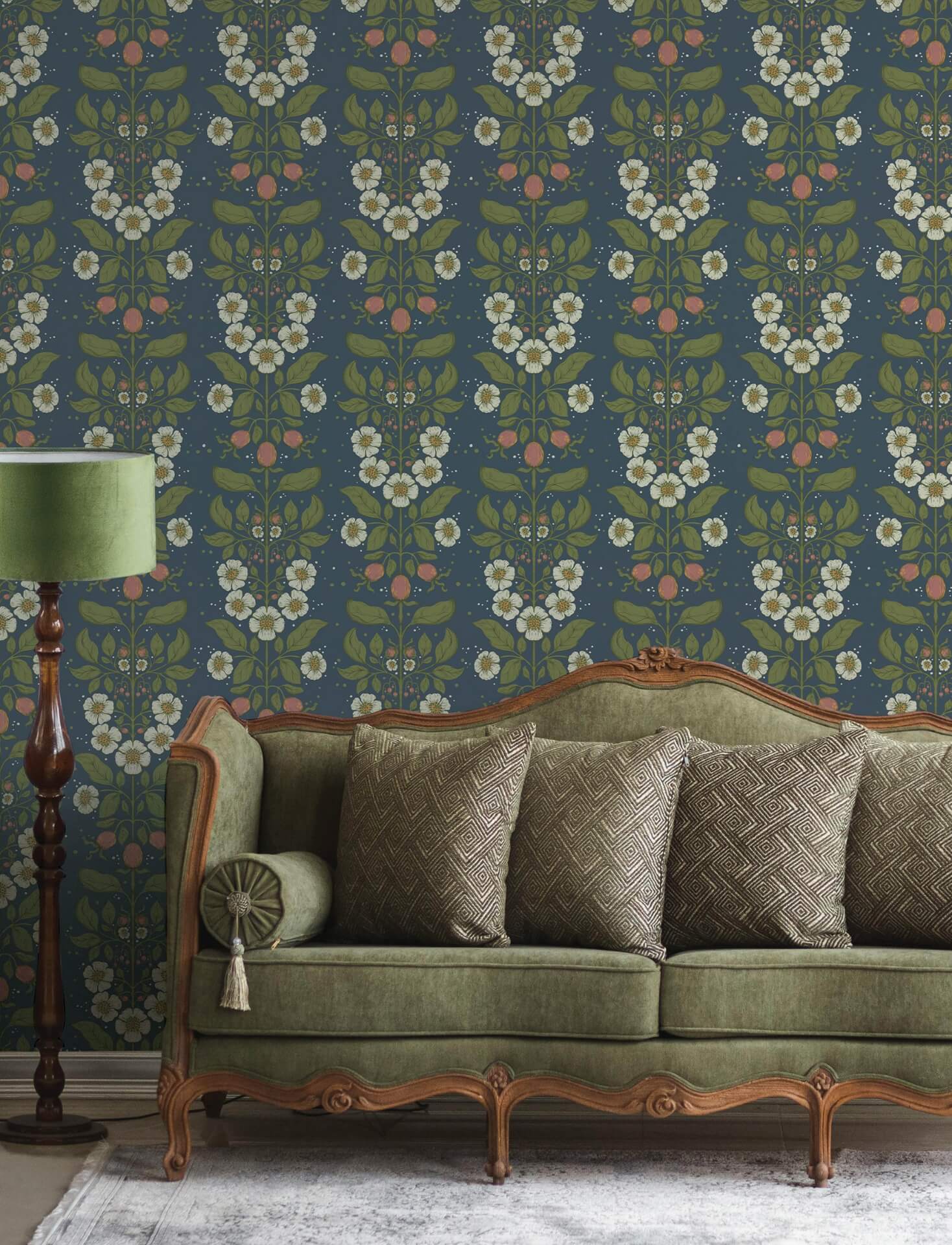 rosa-navy-floral-columns-wallpaper-york-wallcoverings-4201-48013 - York Wallcoverings Wallpaper