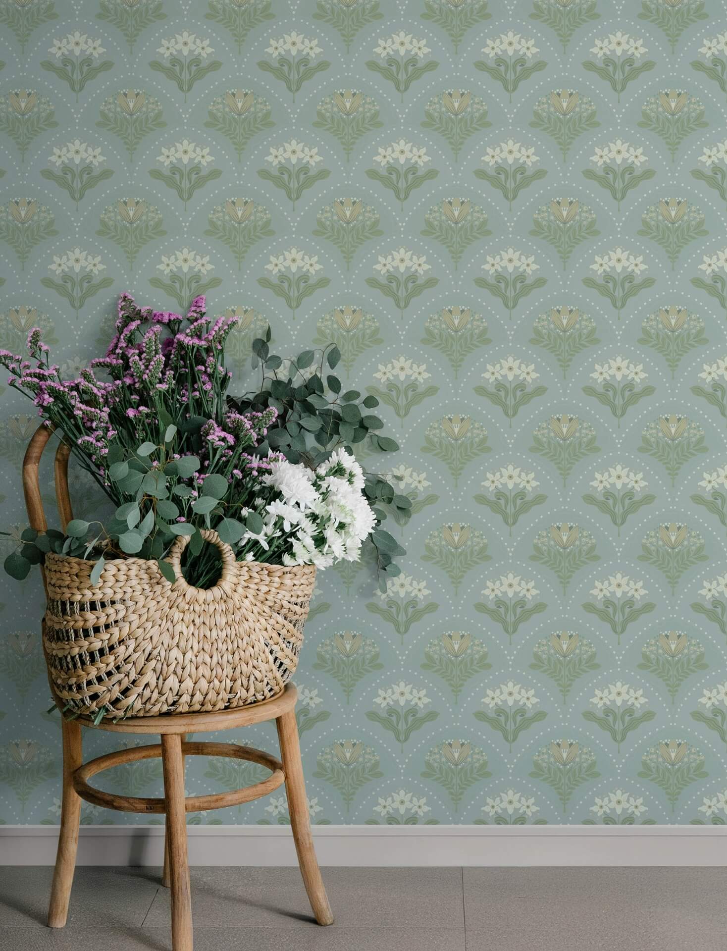 maj-sky-blue-floral-damask-wallpaper-york-wallcoverings-4201-48016 - York Wallcoverings Wallpaper
