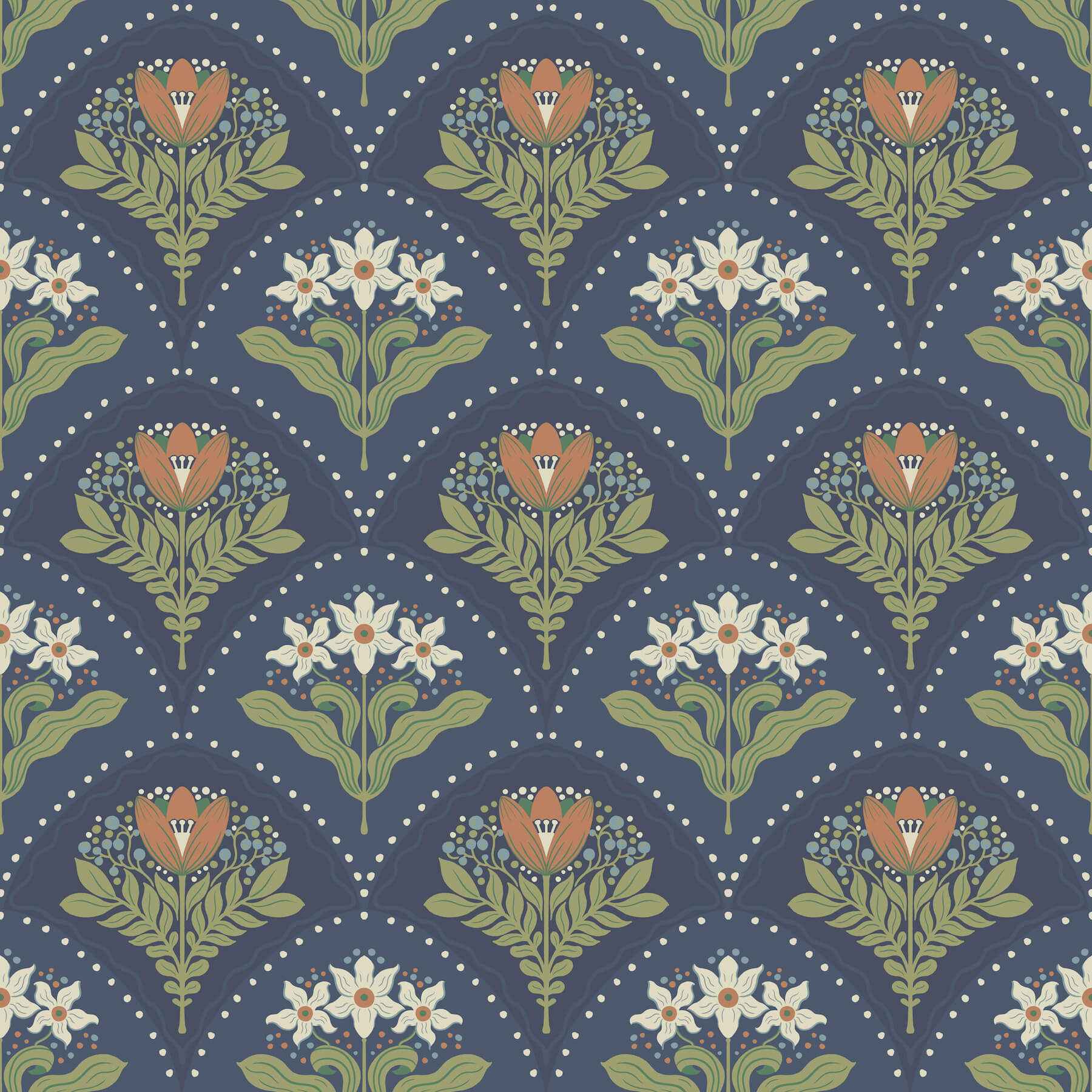 Maj Navy Floral Damask Wallpaper - York Wallcoverings - 4201-48018 - York Wallcoverings Wallpaper