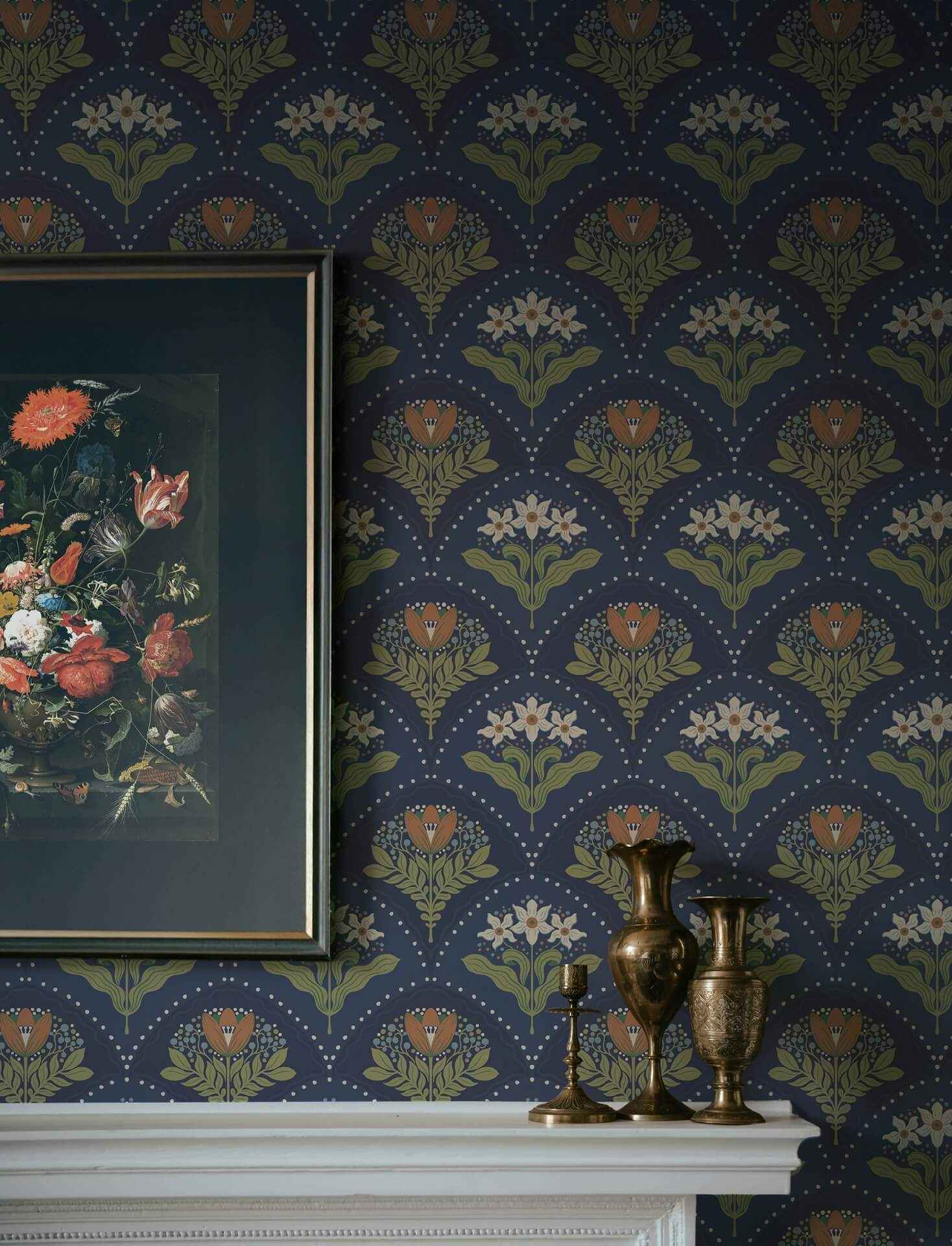 Maj Navy Floral Damask Wallpaper - York Wallcoverings - 4201-48018 - York Wallcoverings Wallpaper