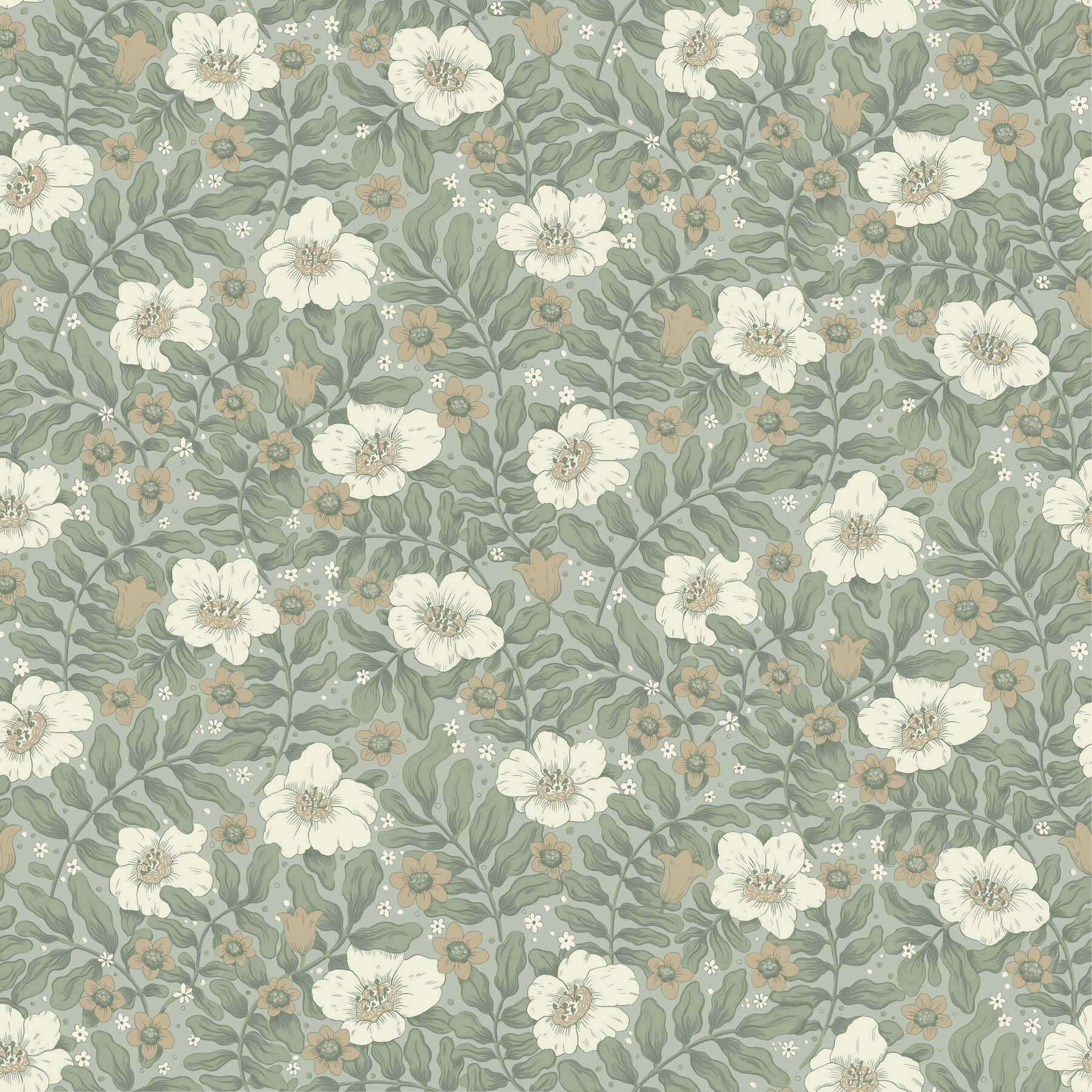 maggan-sea-green-floral-trail-wallpaper-york-wallcoverings-4201-48020 - York Wallcoverings Wallpaper