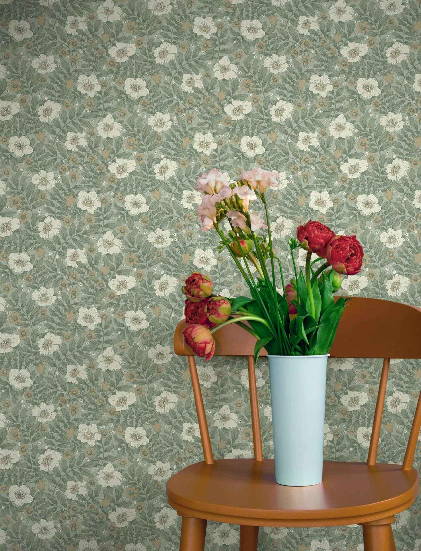 Maggan Sea Green Floral Trail Wallpaper - York Wallcoverings - 4201-48020 - York Wallcoverings Wallpaper