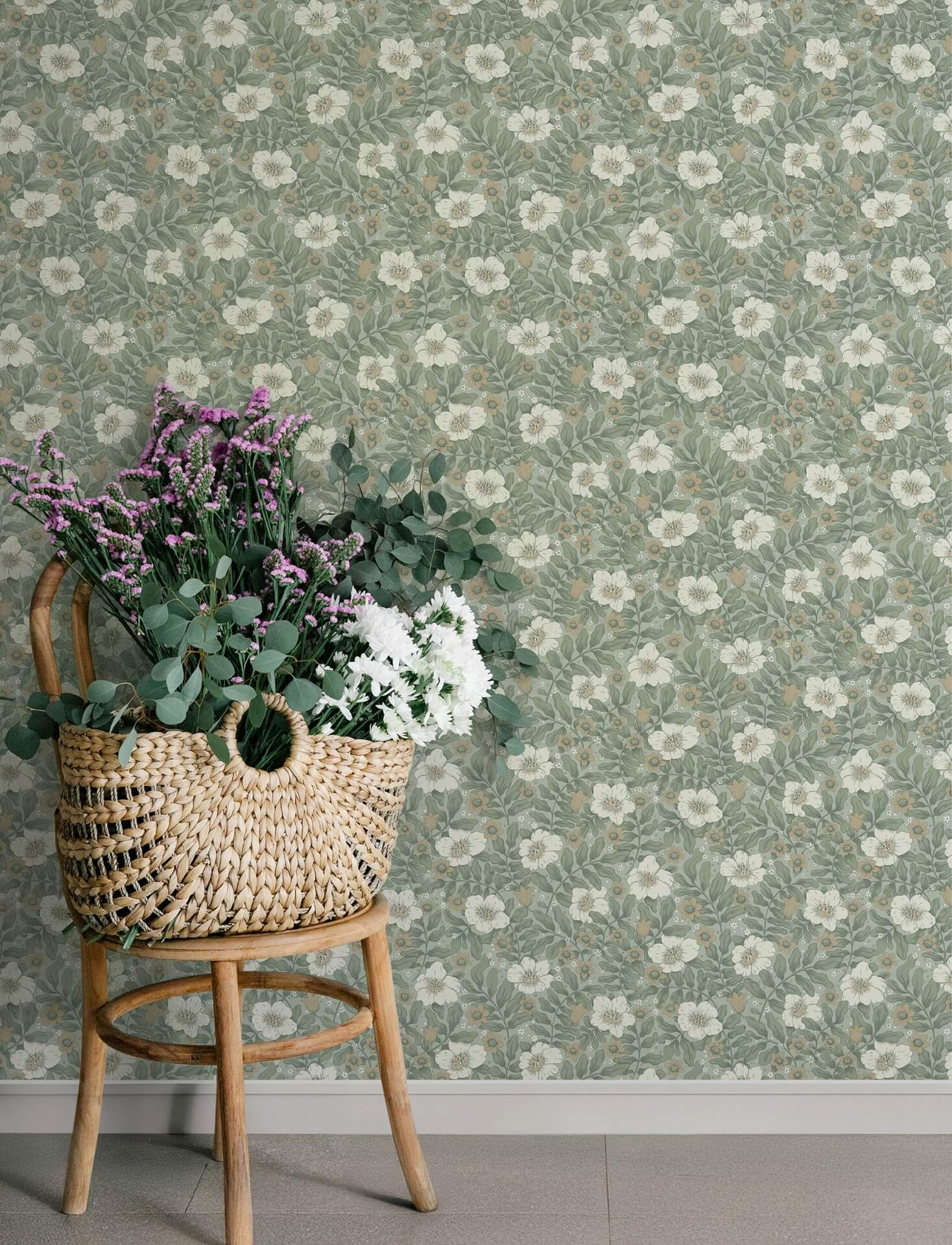 maggan-sea-green-floral-trail-wallpaper-york-wallcoverings-4201-48020 - York Wallcoverings Wallpaper