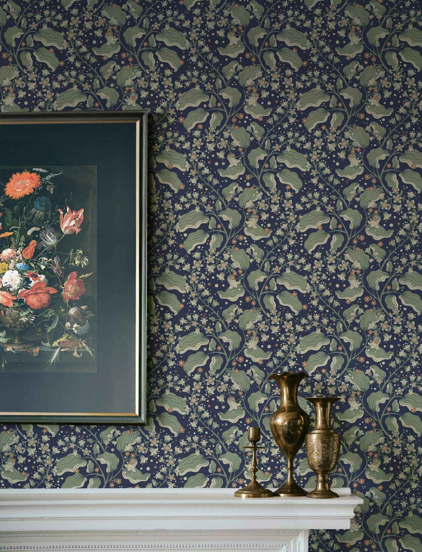 Syren Navy Dainty Floral Wallpaper - York Wallcoverings - 4201-48027 - York Wallcoverings Wallpaper