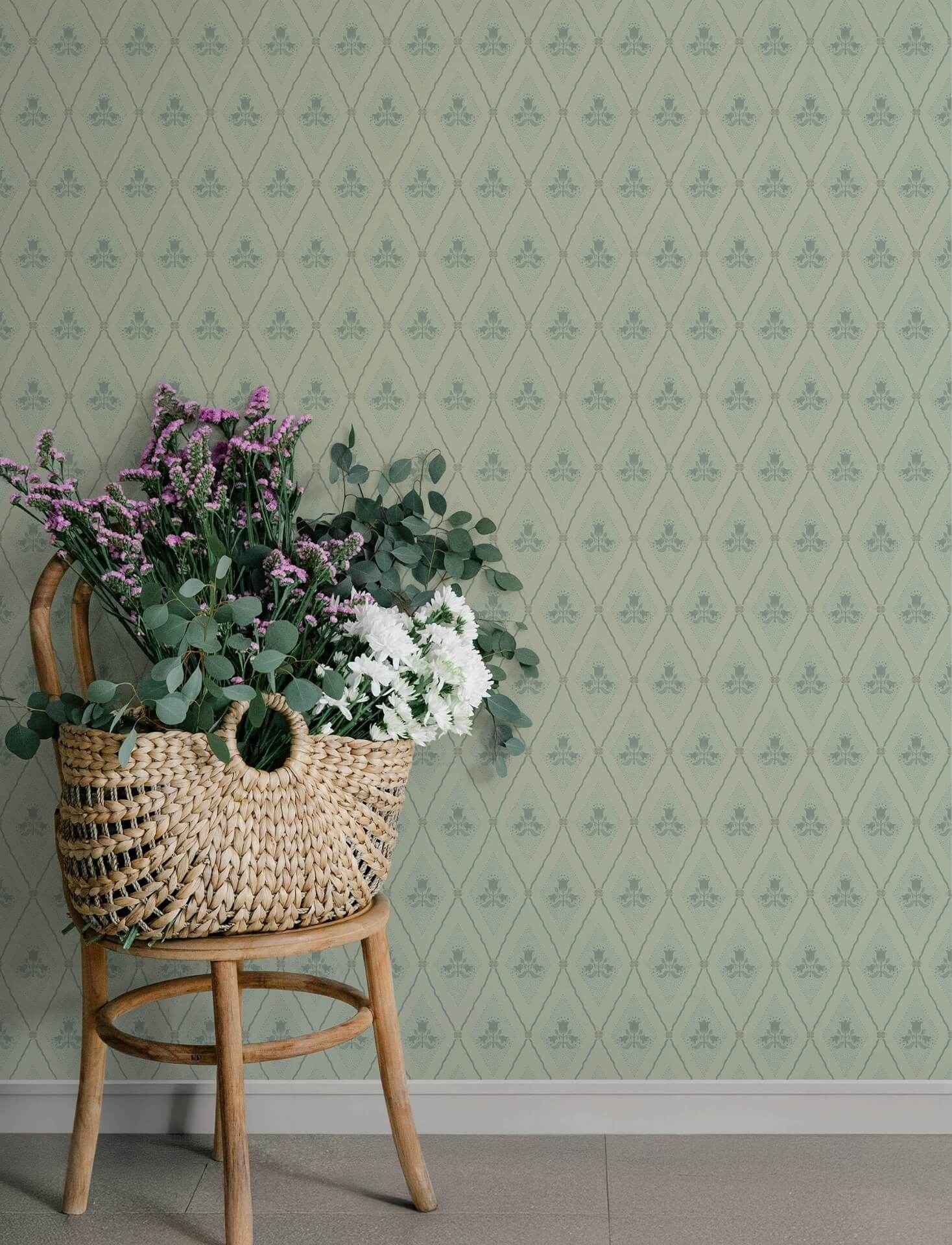 Alma Mint Diamond Floral Wallpaper - York Wallcoverings - 4201-48031 - York Wallcoverings Wallpaper