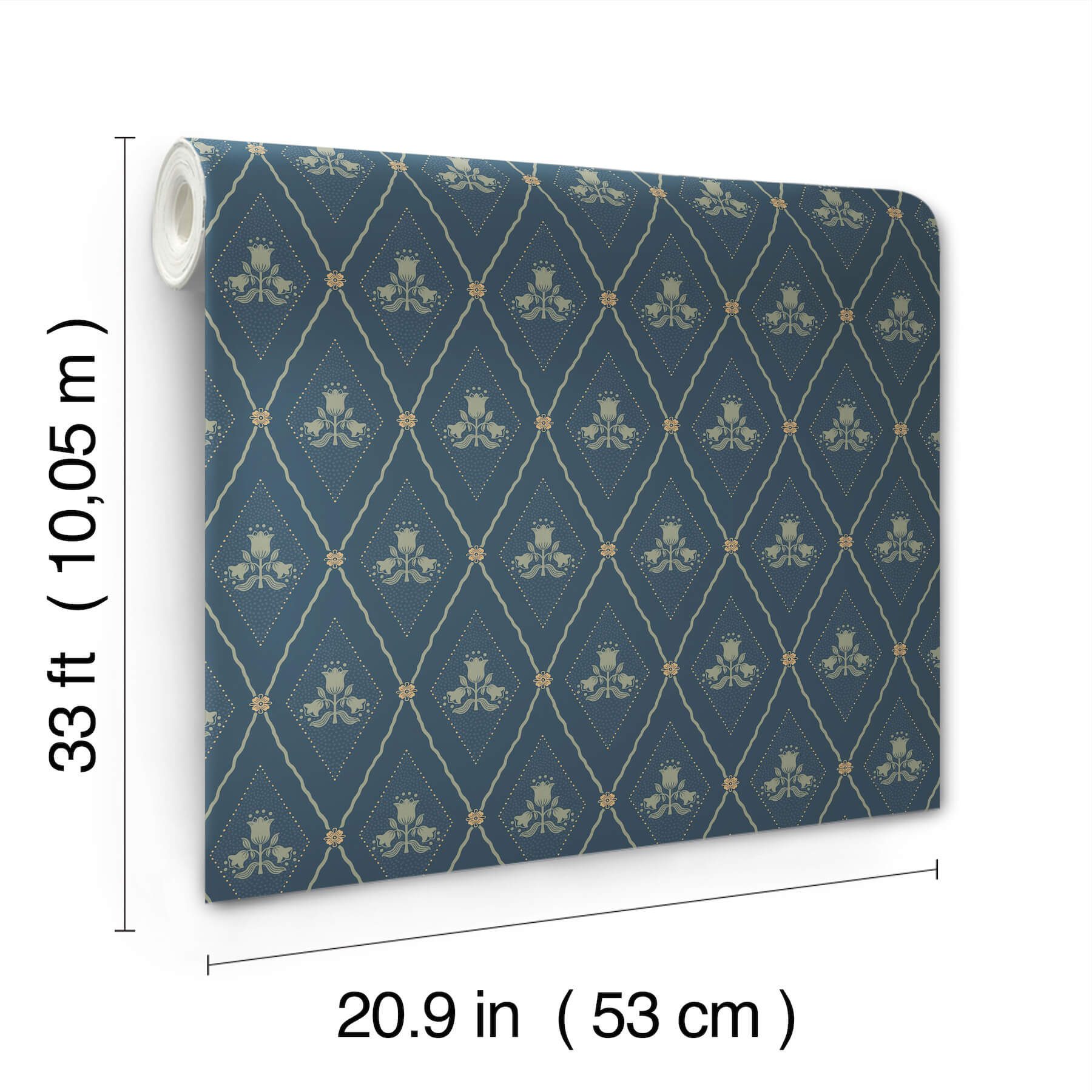 alma-navy-diamond-floral-wallpaper-york-wallcoverings-4201-48033 - York Wallcoverings Wallpaper