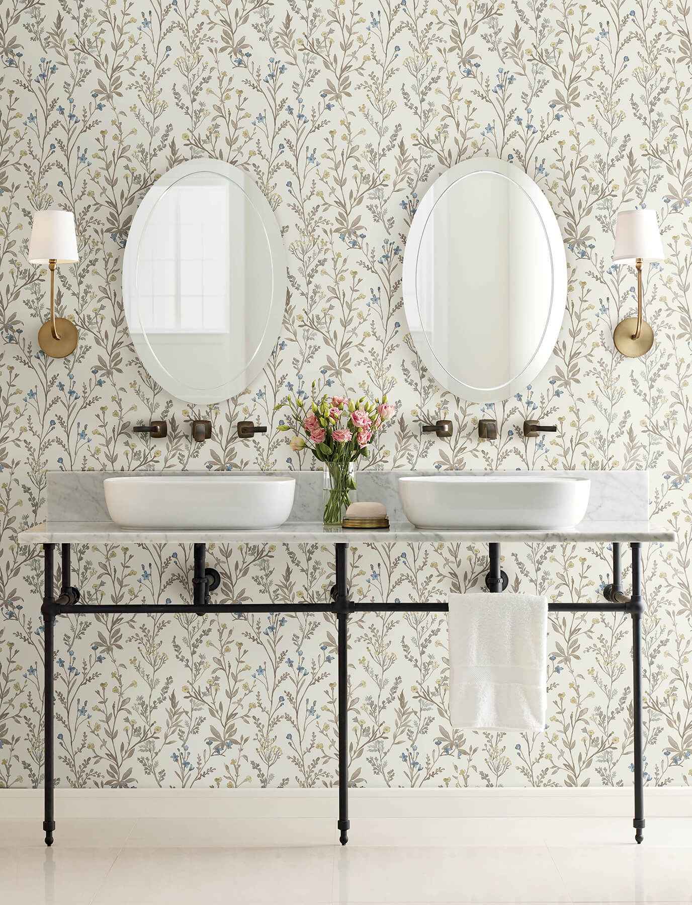 Laverne Neutral Wildflowers Wallpaper - York Wallcoverings - 4191-83017 - York Wallcoverings Wallpaper
