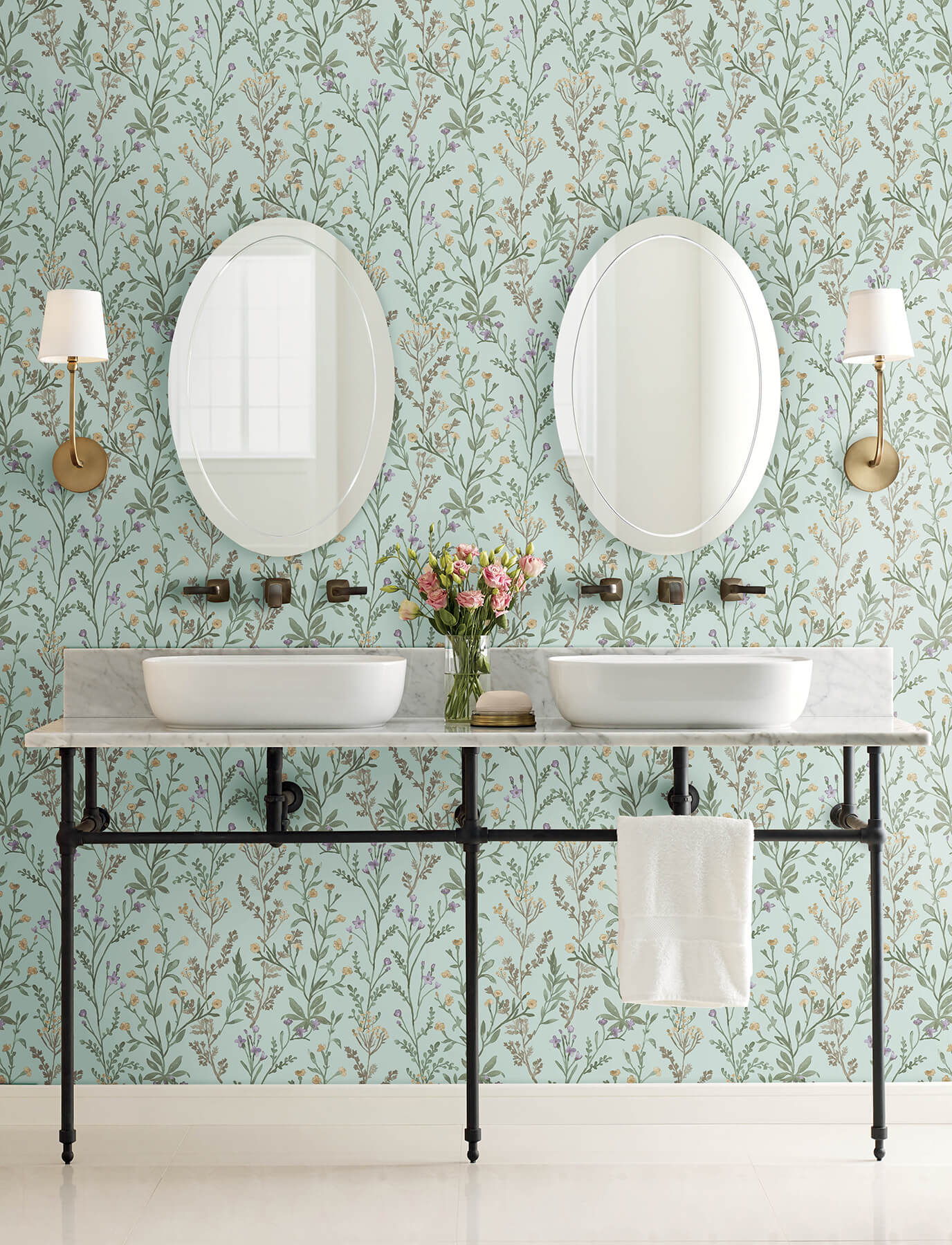 laverne-aquamarine-wildflowers-wallpaper-york-wallcoverings-4191-83018 - York Wallcoverings Papel pintado