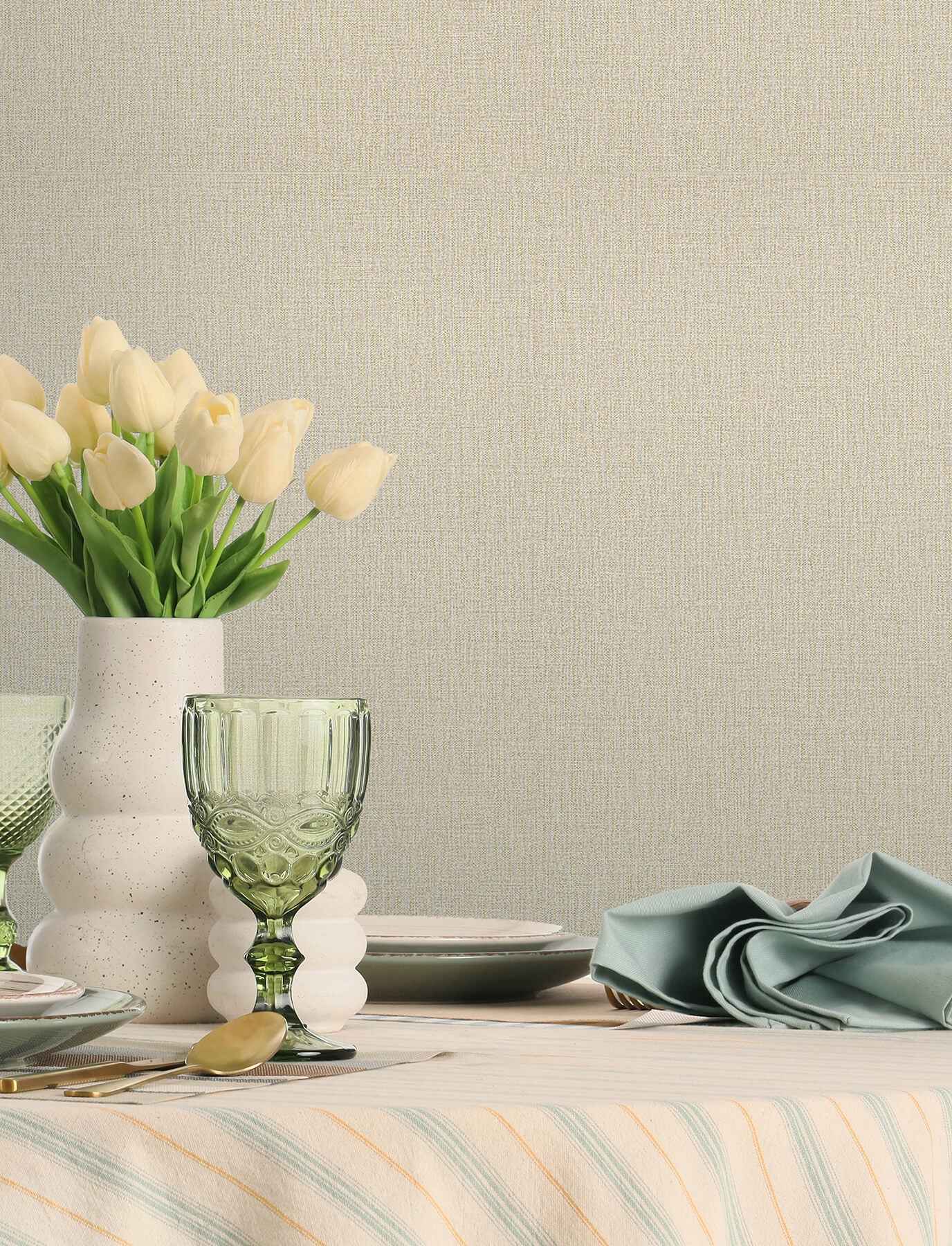 Sonia Beige Faux Linen Wallpaper - York Wallcoverings - 4191-83035