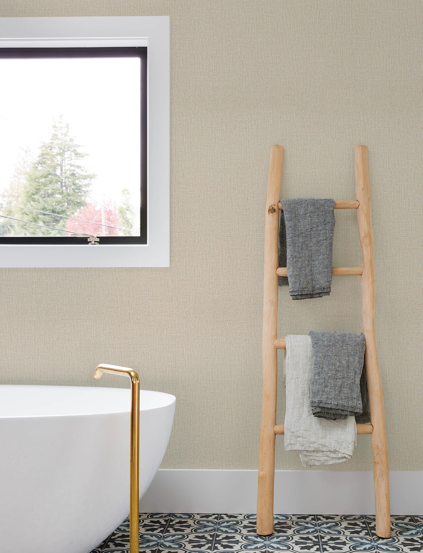 sonia-beige-faux-linen-wallpaper-york-wallcoverings-4191-83035 - York Wallcoverings Papel pintado