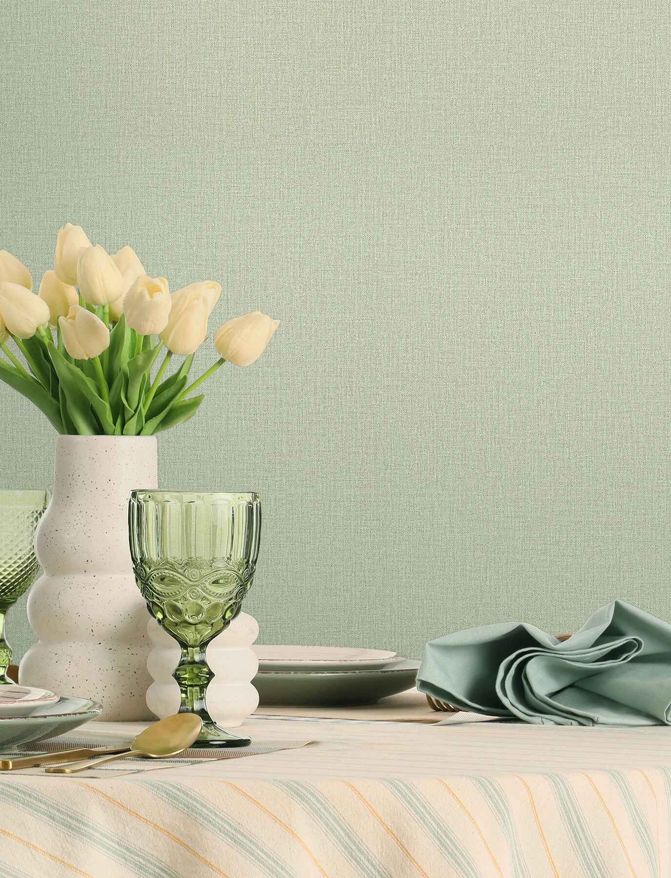 Sonia Light Green Faux Linen Wallpaper - York Wallcoverings - 4191-83036 - York Wallcoverings Wallpaper