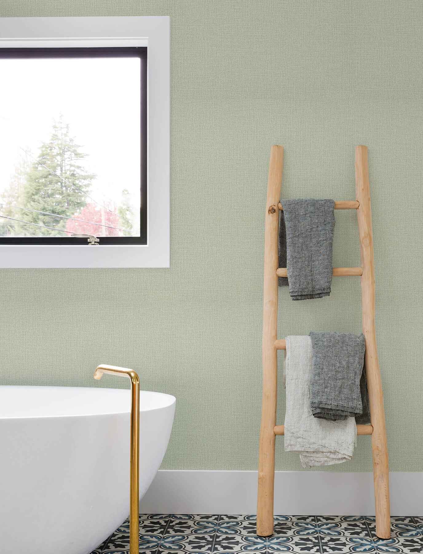 Sonia Light Green Faux Linen Wallpaper - York Wallcoverings - 4191-83036 - York Wallcoverings Wallpaper