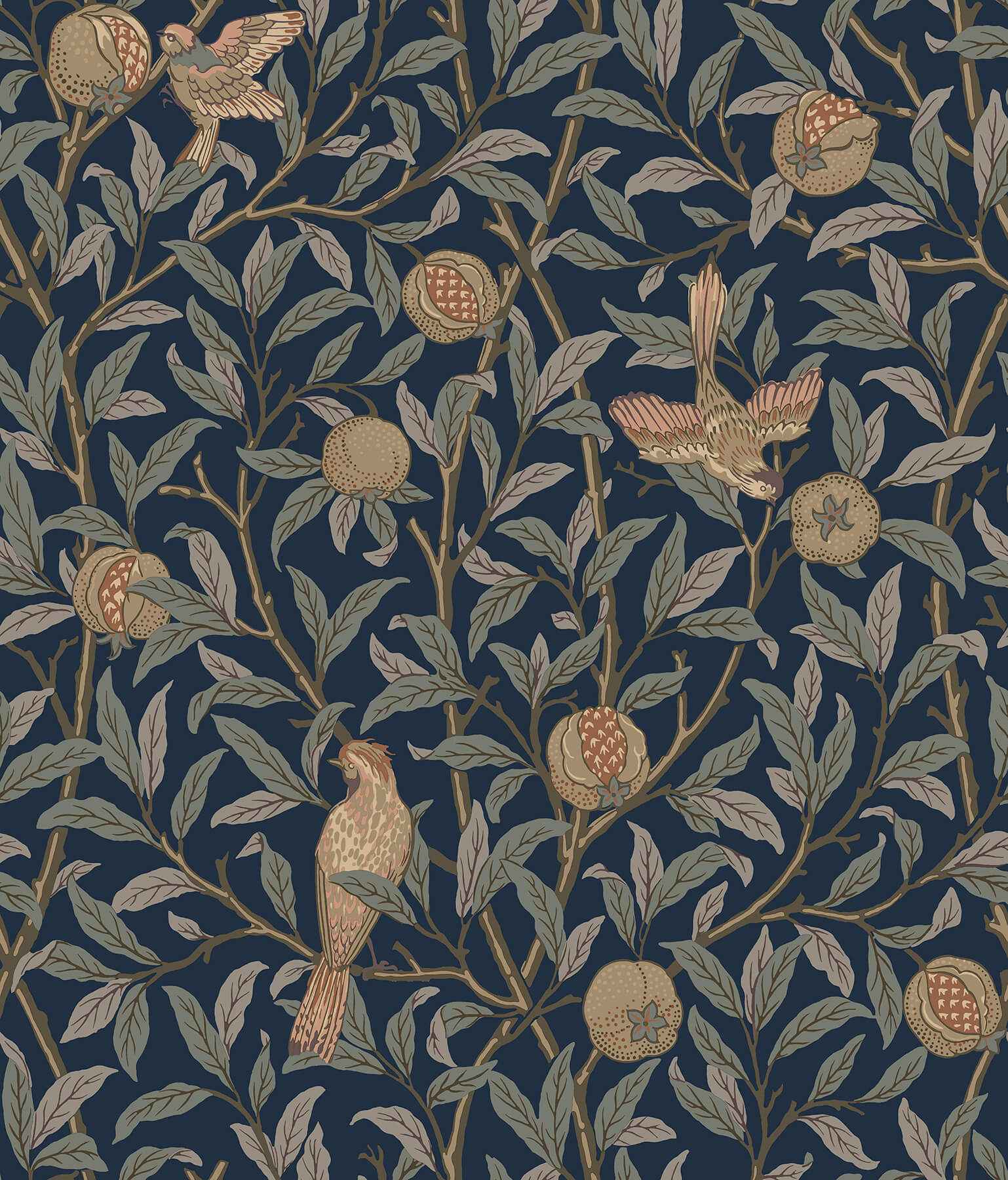 Bird and Pomegranate Indigo Peel and Stick Wallpaper - York Wallcoverings - MCS6590